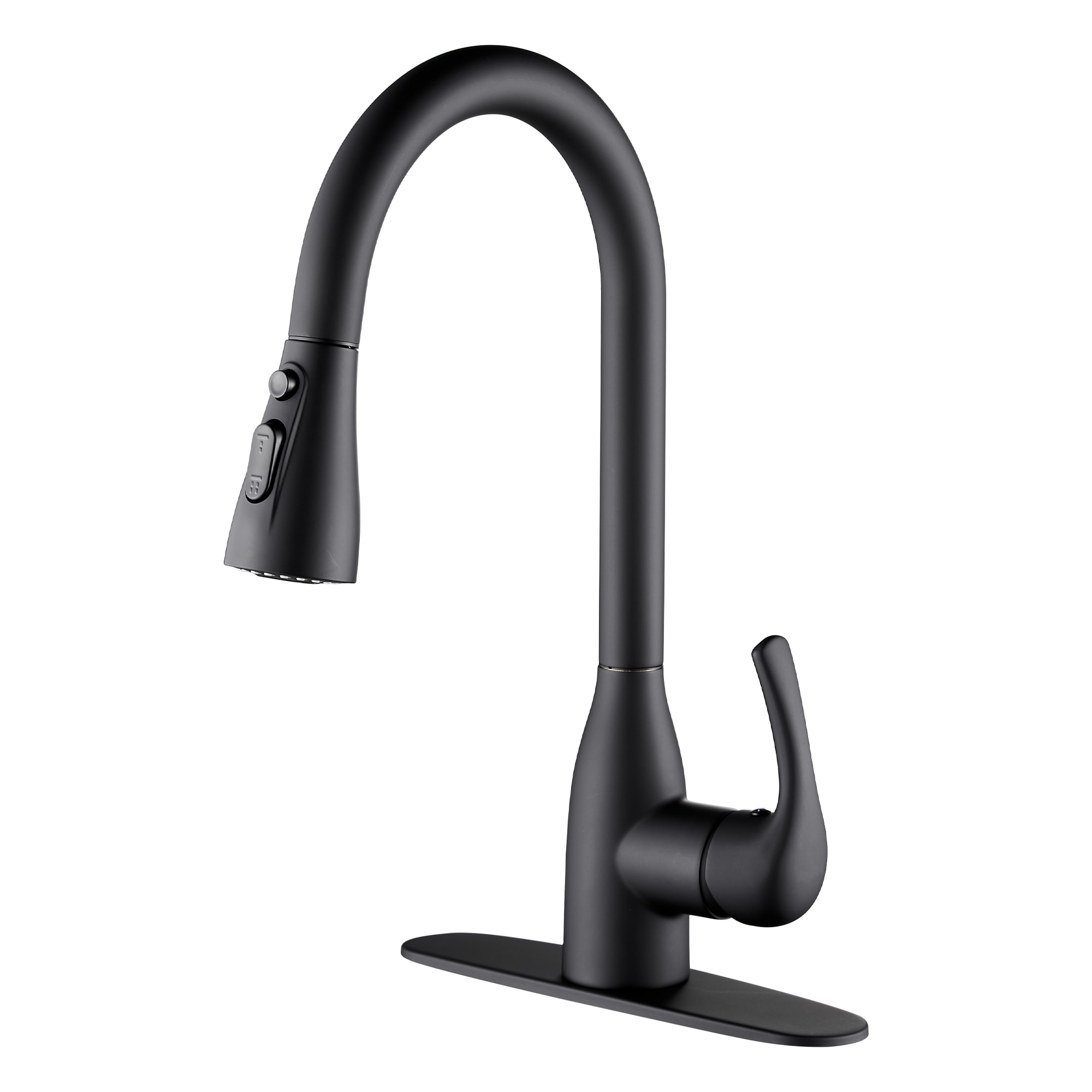 Zalerock L2KF25 Matte Black Single Handle Deck-mount Pull-down Kitchen Faucet with Sprayer ( Deck Plate Included )