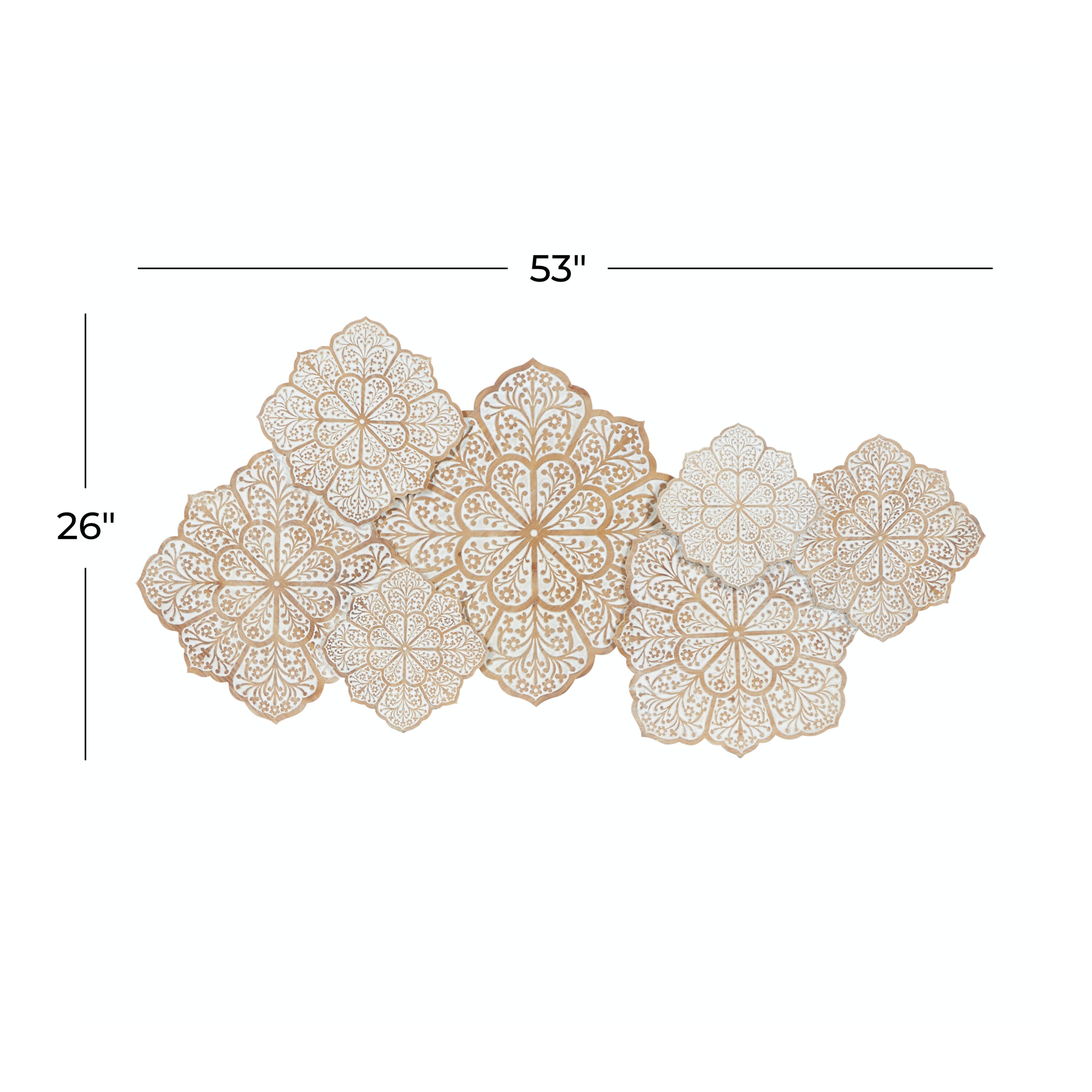 White and Natural Wood Intricately Carved Floral Wall Decor