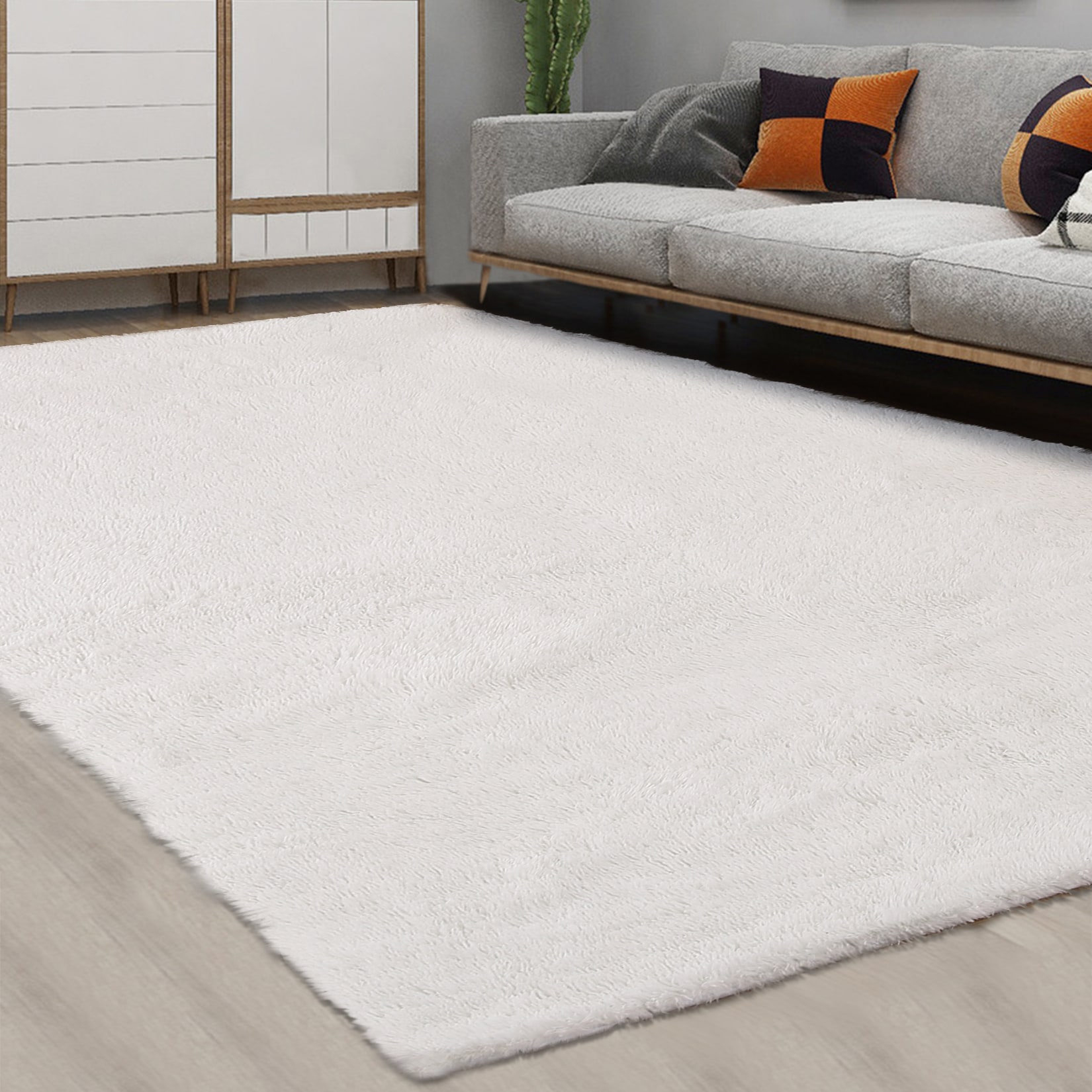 Garvee YXY-LO-PHO-0PW24NN1 9 x 12 (ft) Polyester White Rectangular Indoor Solid Mid-Century Modern Area rug