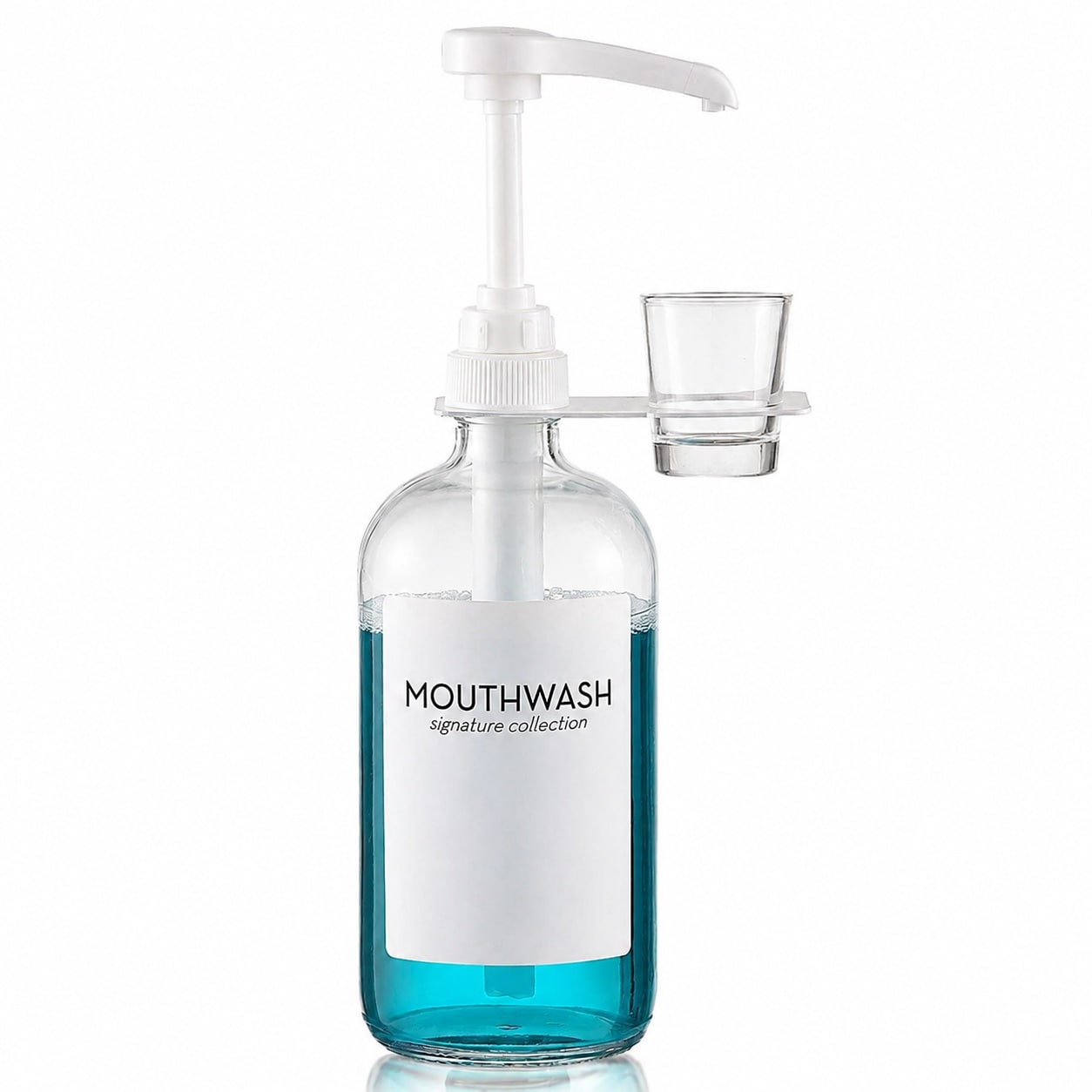 LILILIAN FMY 16 Oz Clear Glass Mouthwash Dispenser with Cup Holder and Pump 1 Oz Reusable Cup Rustic Boho Farmhouse Bathroom Decor 1 Pack #LRO0817E113