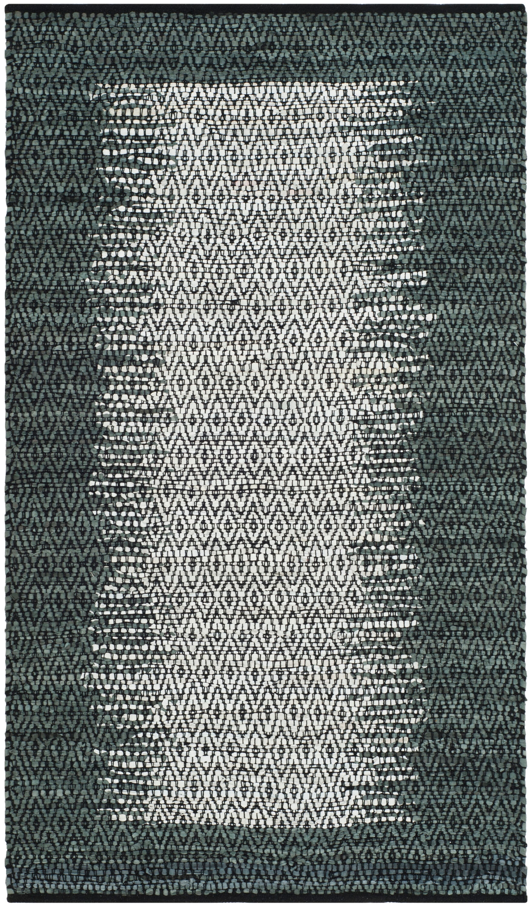 Safavieh VTL387B-3 Vintage Leather Deaver 3 x 5 (ft) Leather Light Gray/Charcoal Rectangular Indoor Border Coastal Throw rug