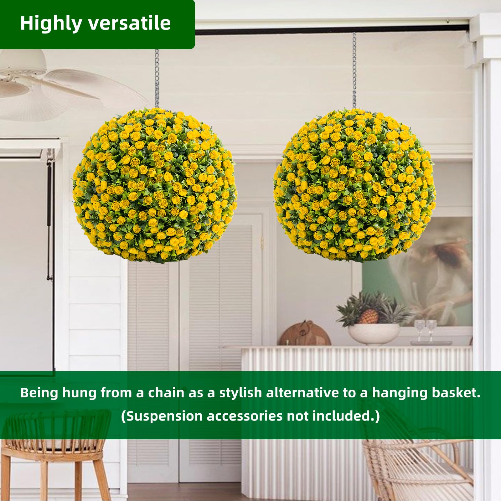 IdealHouse Set of 2 15Inch Artificial Yellow Rose Flower Balls Faux ...