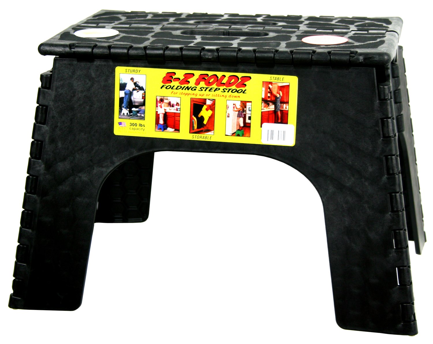 TR Plastics BR Plastics EZ Foldz 12 Black 3-Step Foldable Step Stool