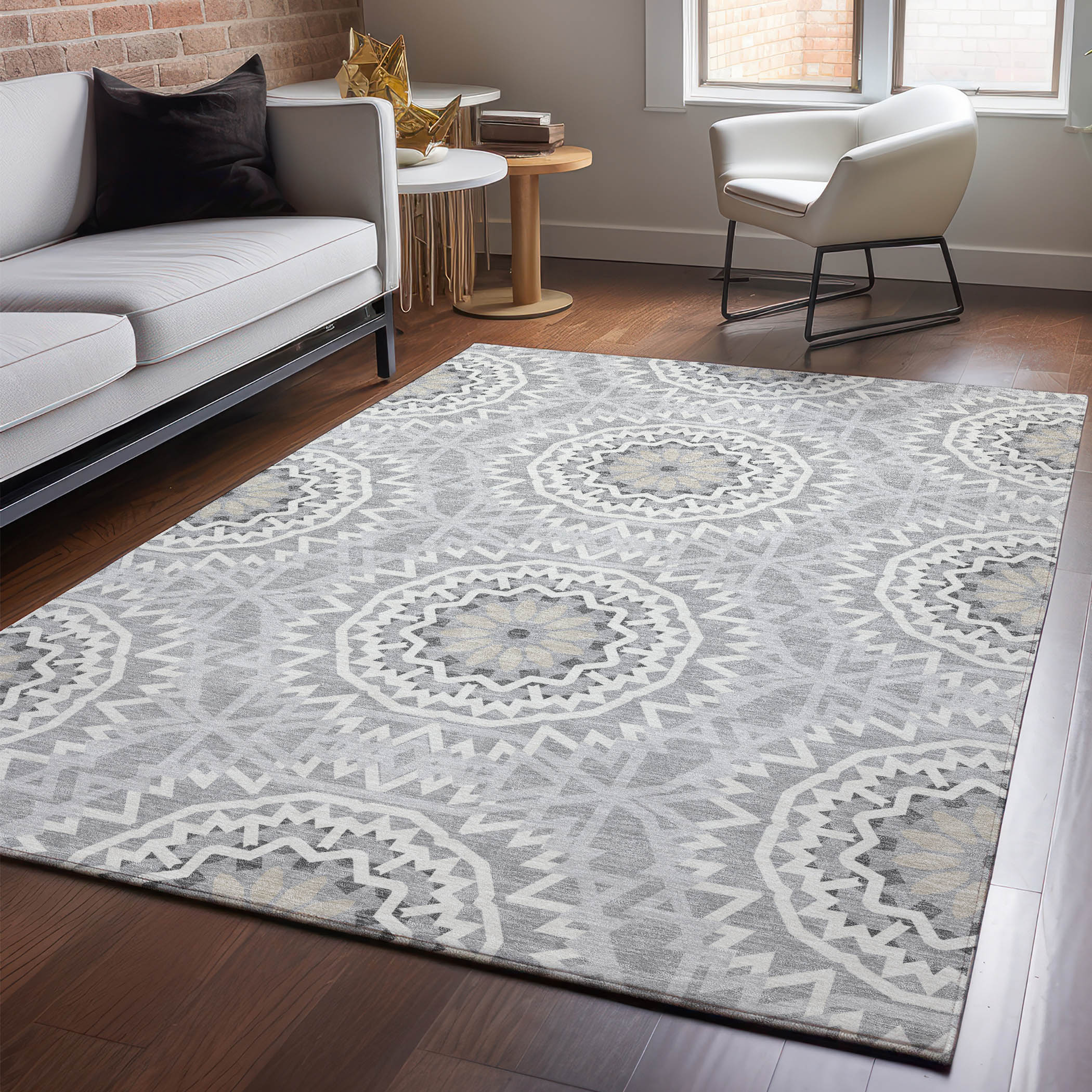 Addison Rugs AMF619GY30X46 Mayfield AMF619GY 2 x 3 (ft) Loomed Polyester Gray Rectangular Indoor Geometric Machine washable Area rug