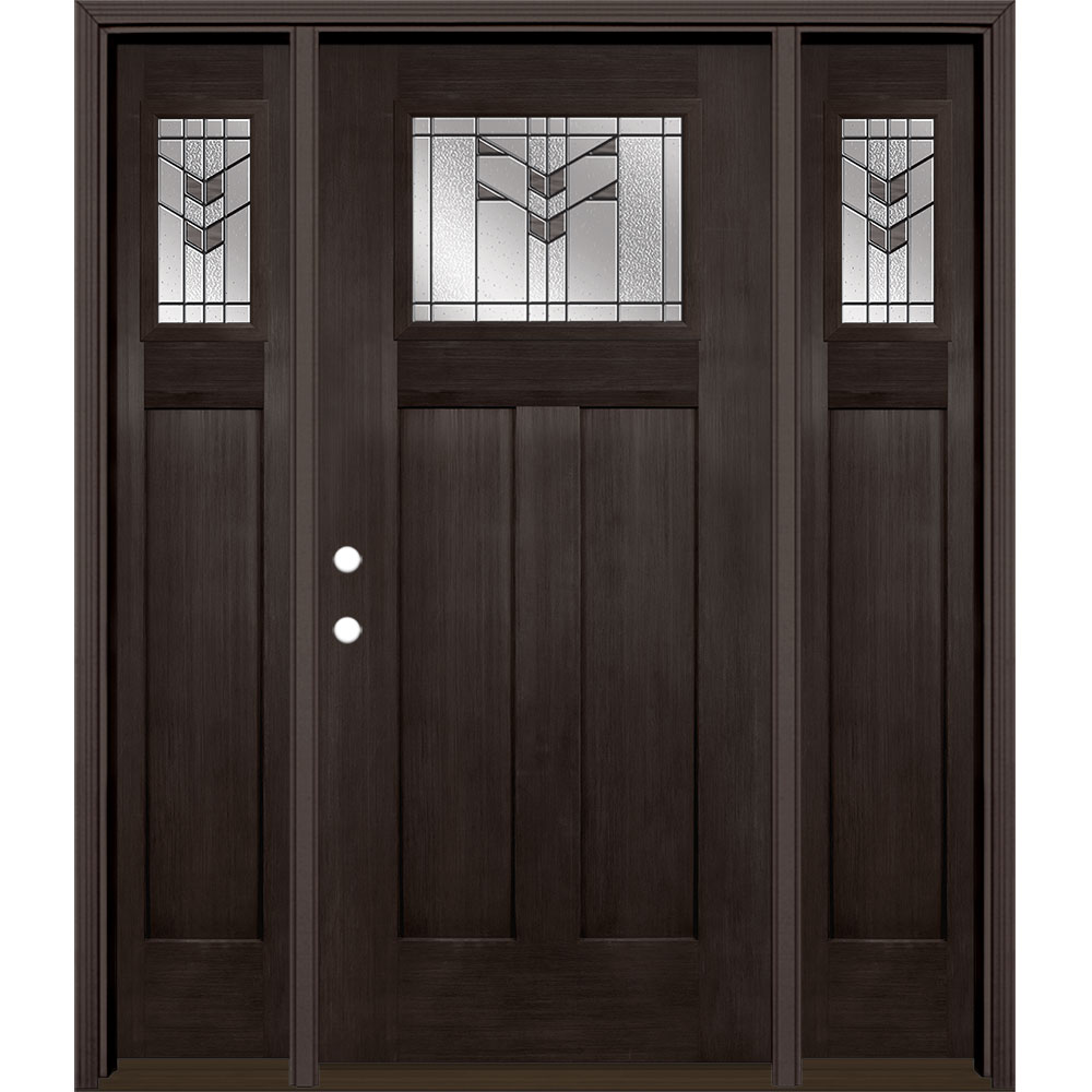 Masonite 3420334 Frontier 64-in x 80-in Fiberglass Craftsman Right-Hand Inswing Walnut Stained Prehung Front Door with Sidelights with Brickmould Insulating Core