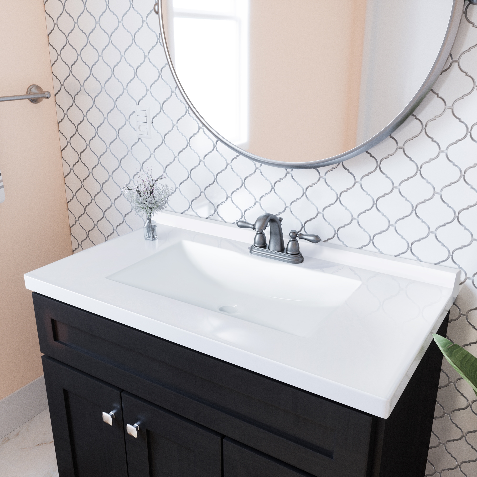 37-Inch White Cultured Marble Vanity Top with Backsplash
