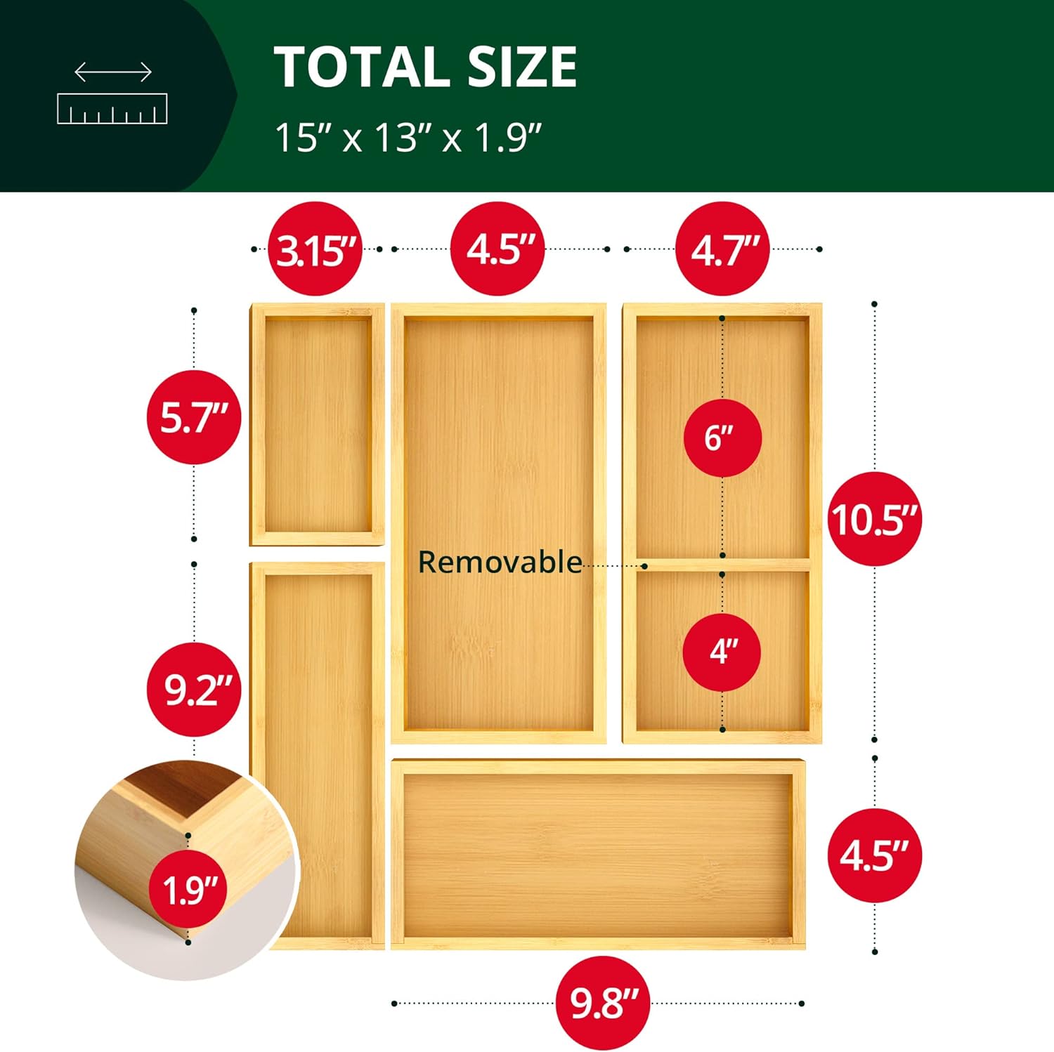 Royal Craft Bamboo 5-Piece Storage Box Set