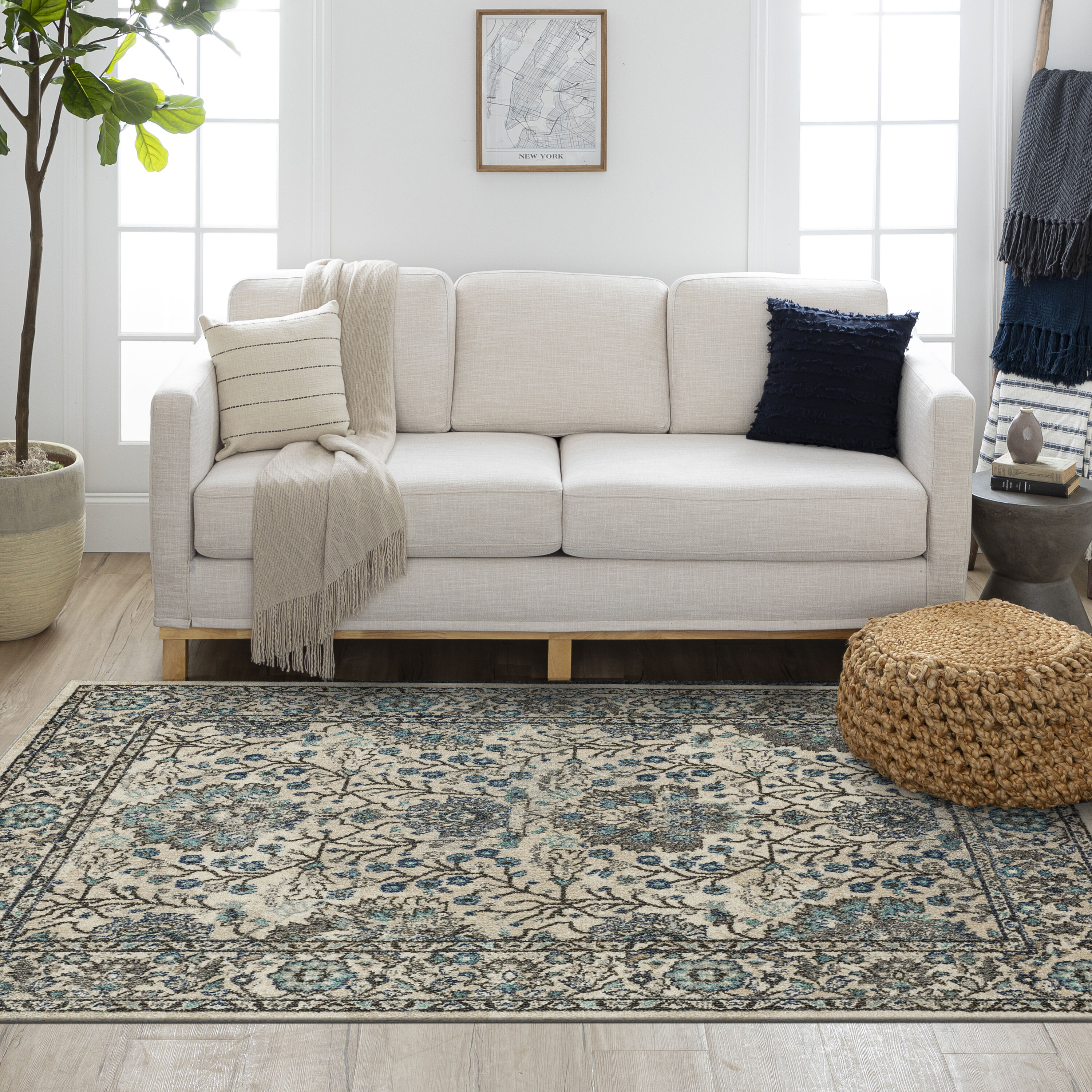 Mohawk Home EL301 103 039060 3 x 5 (ft) Polypropylene Blue Rectangular Indoor Floral/Botanical Oriental Area rug
