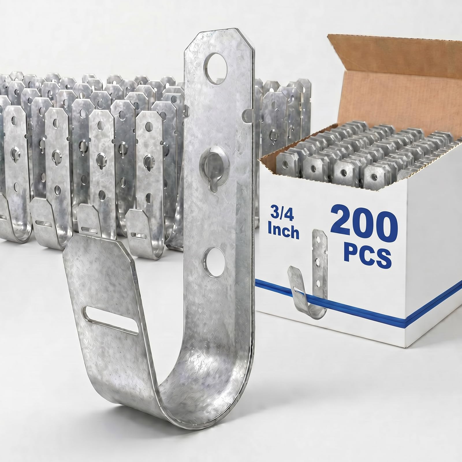 KIWDZFU  200 pcs Cable Support J Hook 34 Inch Metal Garage Hooks Heavy Duty for Wire Management Wall Mount Utility G60 Galvanized Steel Silver
