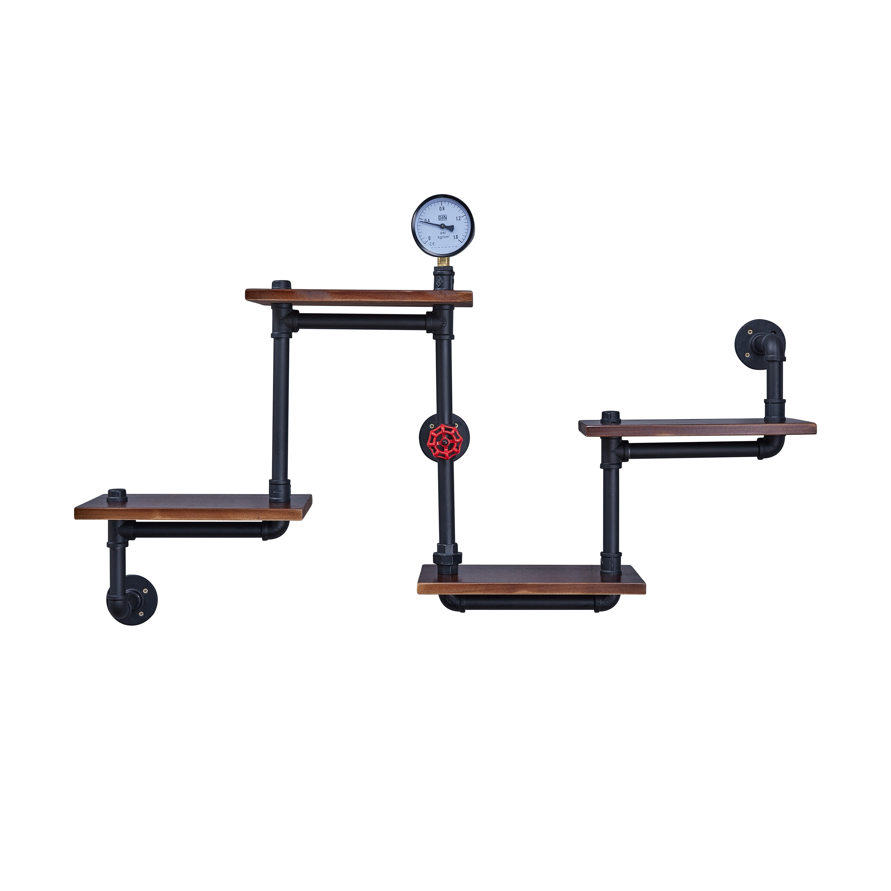 Industrial Chic 26" Black Iron and Wood Wall Shelving Unit