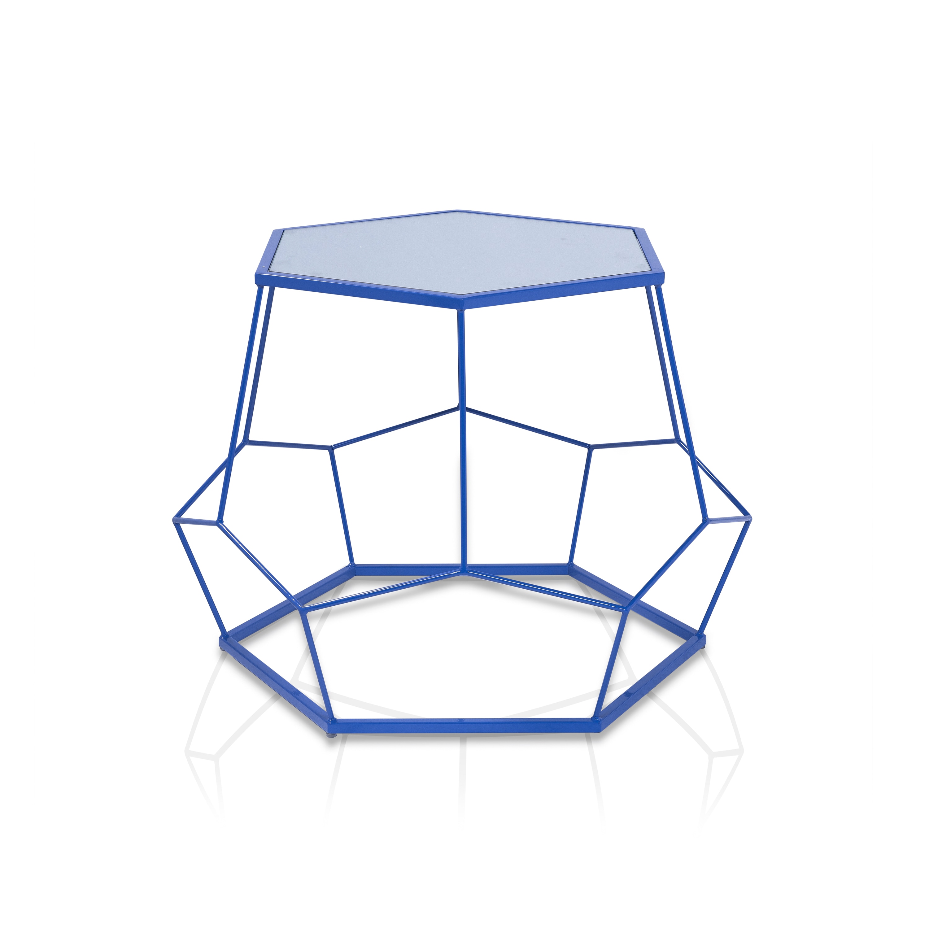 Rittan Blue Steel Hexagon Mirrored Nesting Tables Set
