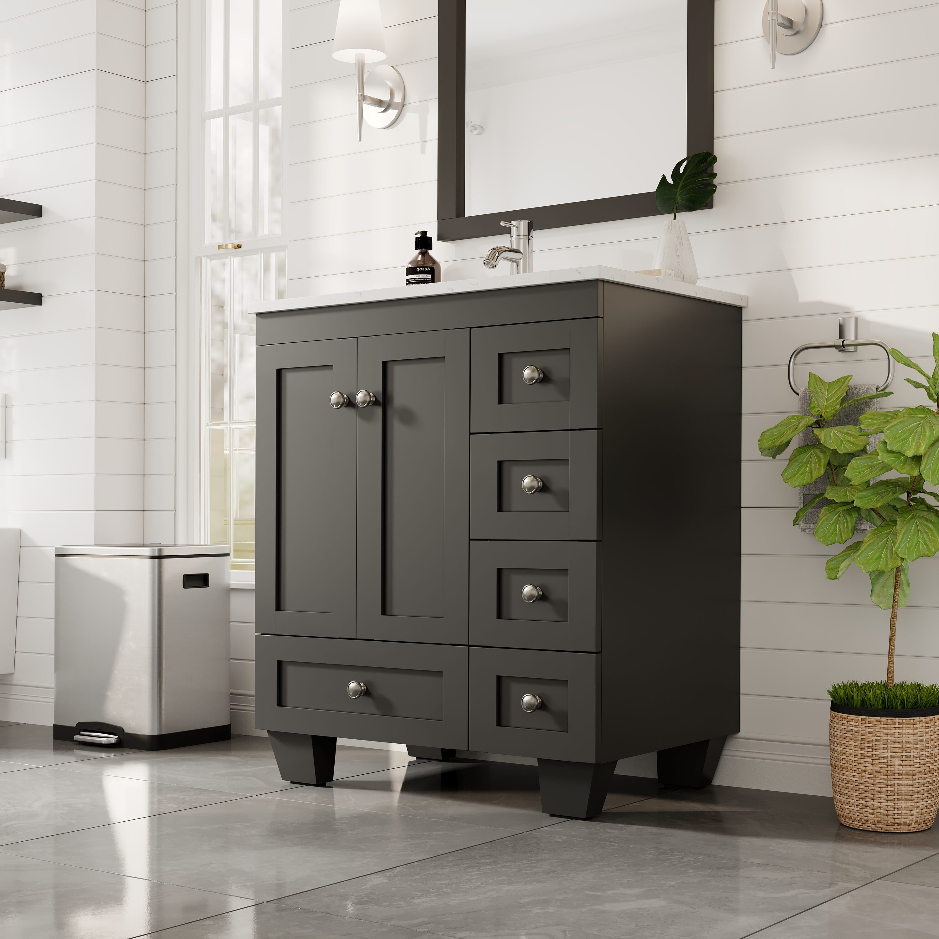 Espresso 28" Bathroom Vanity with White Quartz Top and Undermount Sink