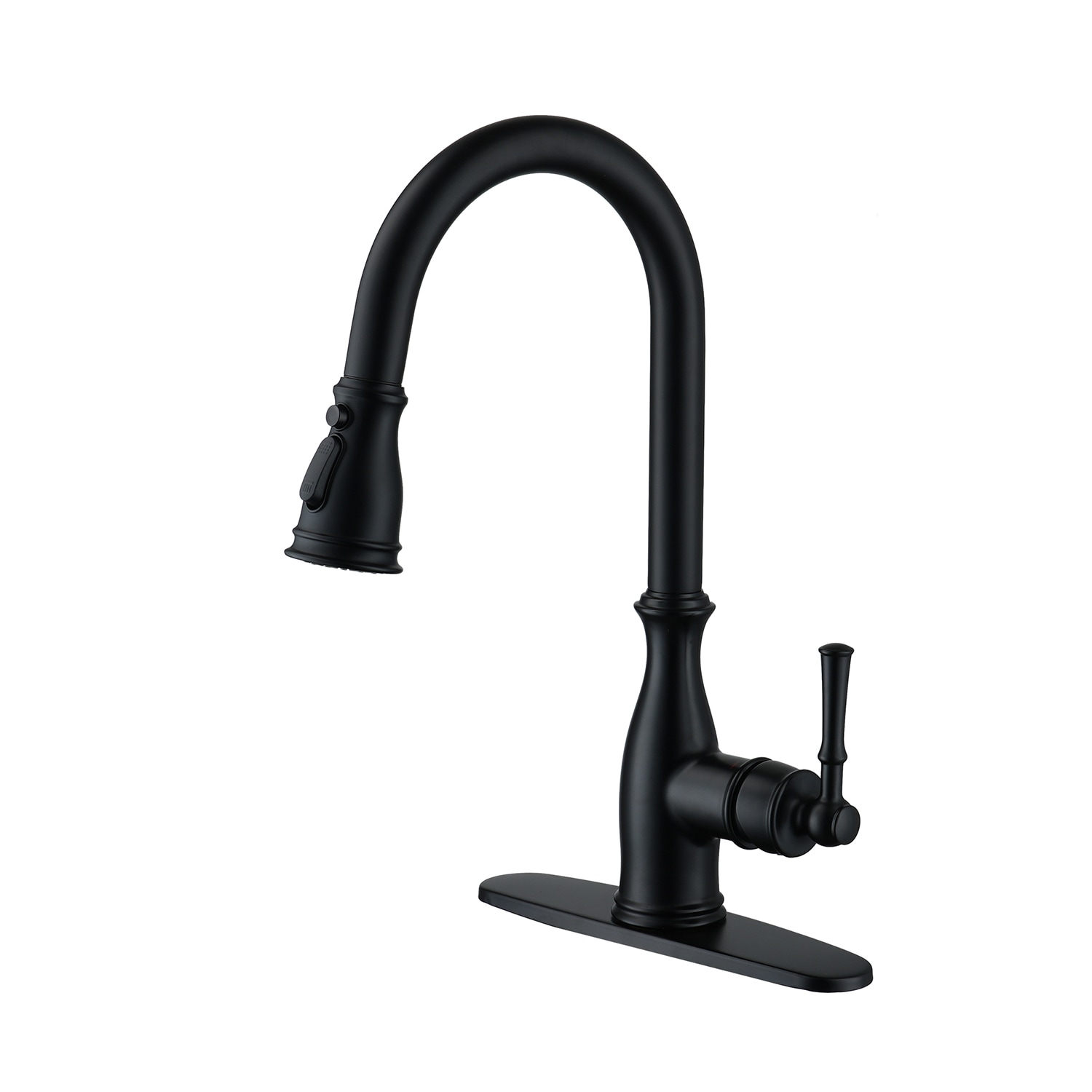 Mondawe MD-D91-MBCP Matte Black Single Handle Deck-mount Pull-down Kitchen Faucet with Sprayer ( Deck Plate Included )