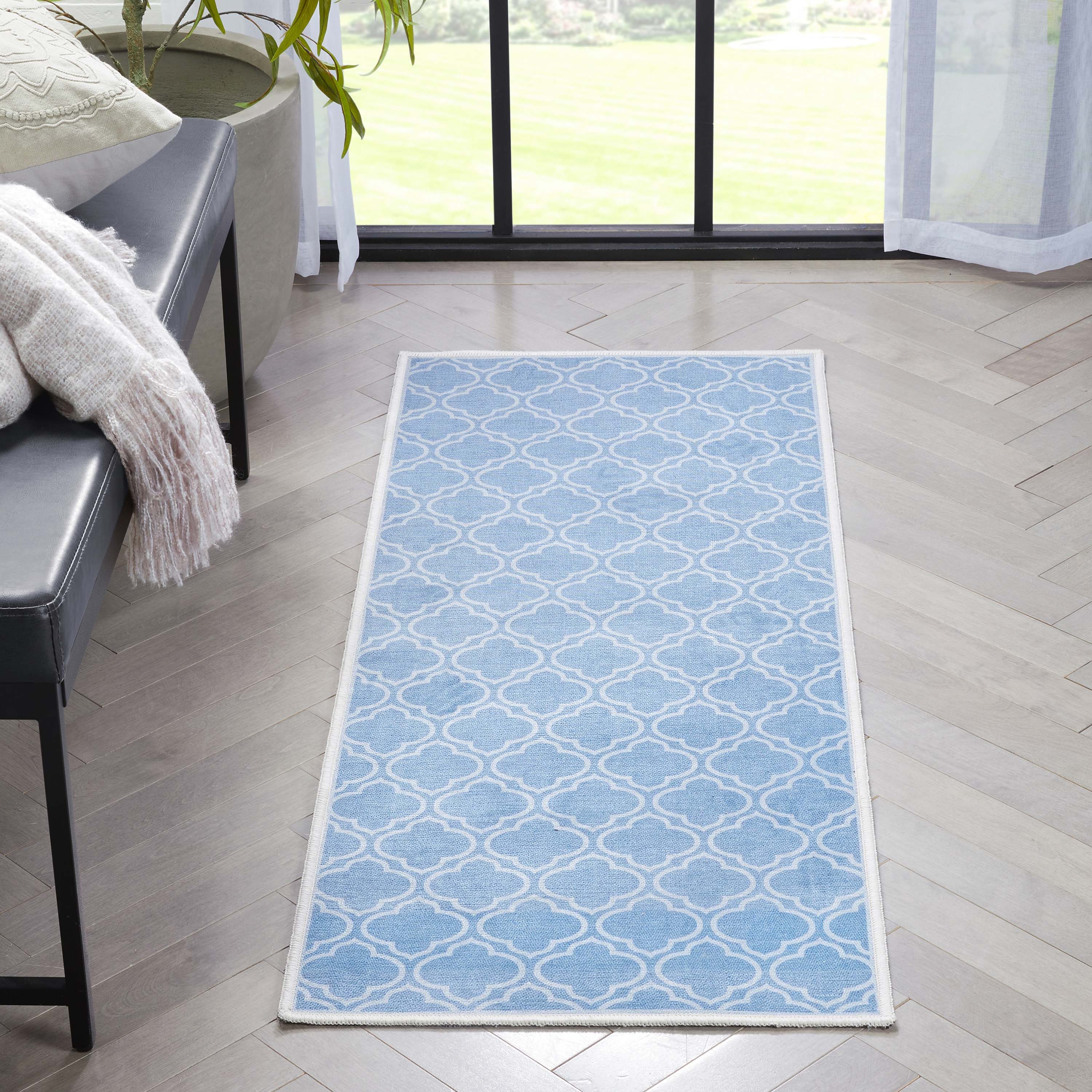 Well Woven W-MR-04E-2S 2 x 5 (ft) Flatweave Polyester Blue Rectangular Indoor Tribal Moroccan Machine washable Runner rug