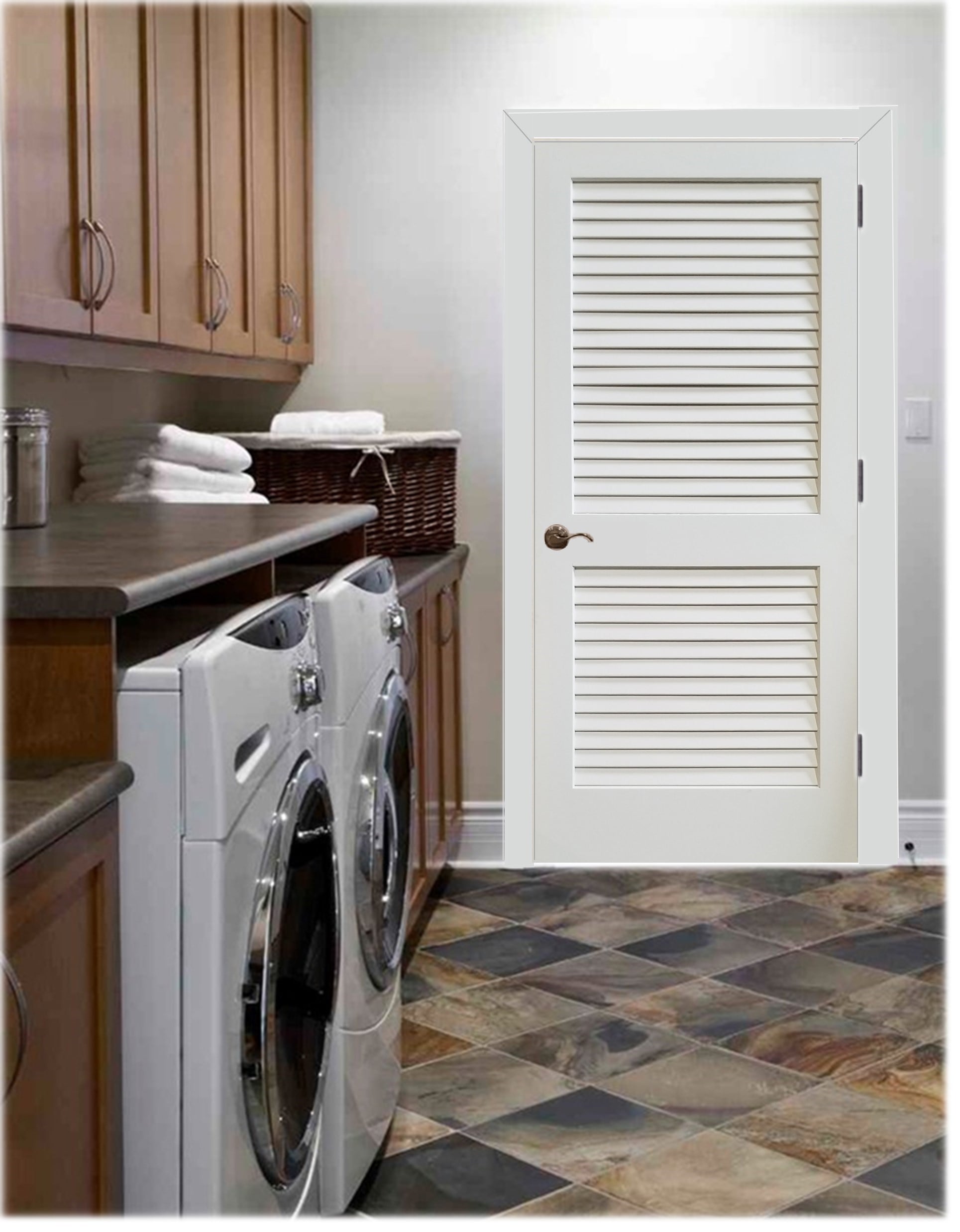 Creative Entryways 36-in x 80-in White Prime Louver Solid Core Pine Wood Reversible/Universal Inswing Single Prehung Interior Door Hardware Included