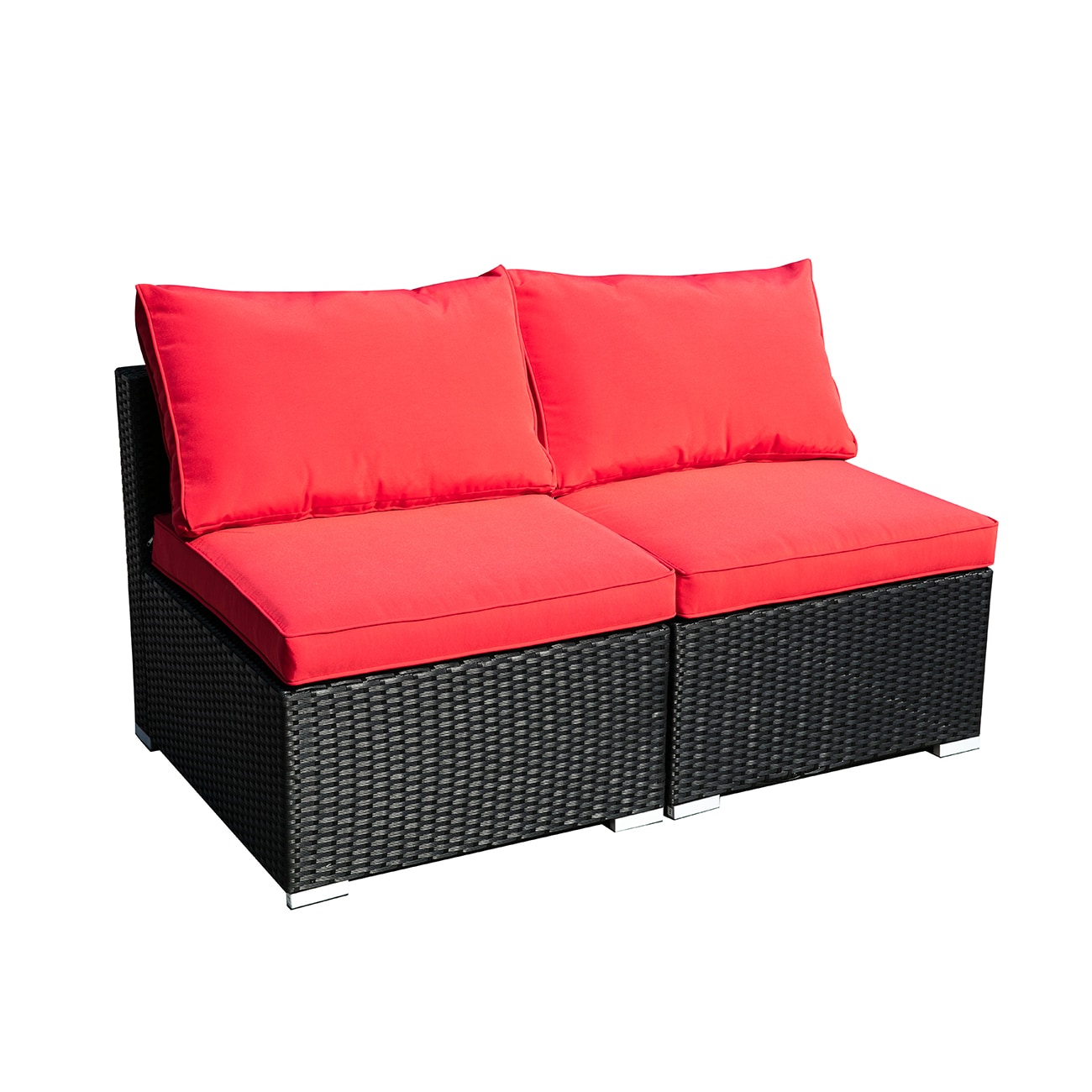 R82SJ3BQRD Patio Conversation Sets 2 -Piece Rattan 2 Patio Sofa Conversation Set with Red Cushions