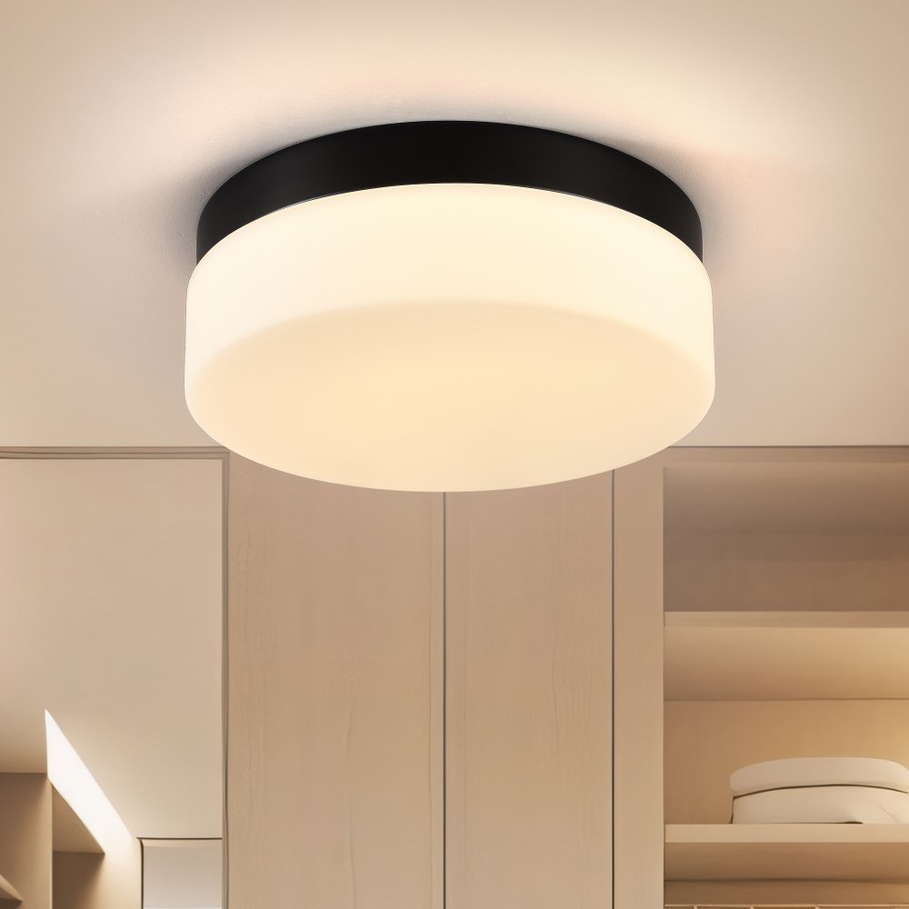 Basdien 11 in Black LED Flush Mount Ceiling Light Fixture 24W 100 LED 3 Color Modes 3000K 4000K 6500K Round Iron Surface Mount Lamp for Bathroom Laundry Bedroom Hallway Kitchen Closet Energy Saving Ultra Bright Easy Install Long Lifespan Sleek