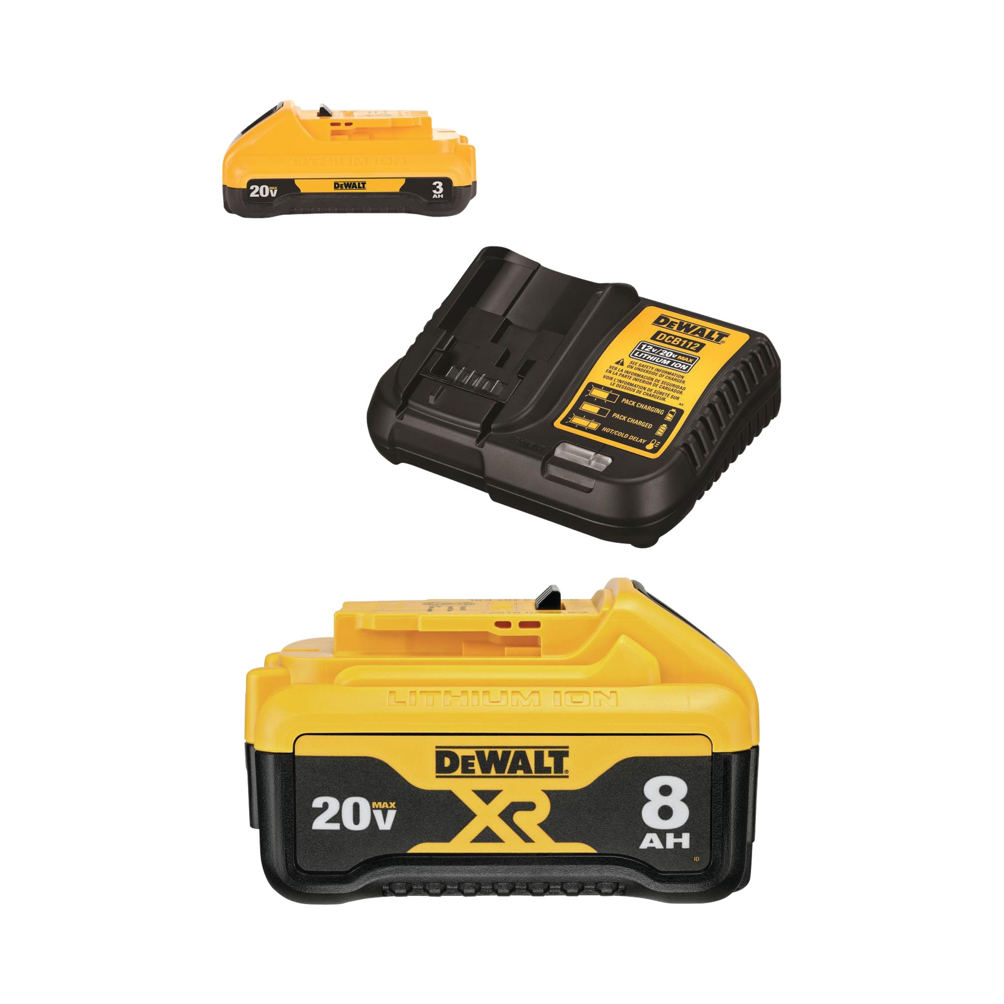 DEWALT 20-Volt Max 3 Amp-Hour Lithium Power Tool Battery Kit (Charger Included) & XR 20-Volt Max 4 Amp-Hour Lithium Power Tool Battery