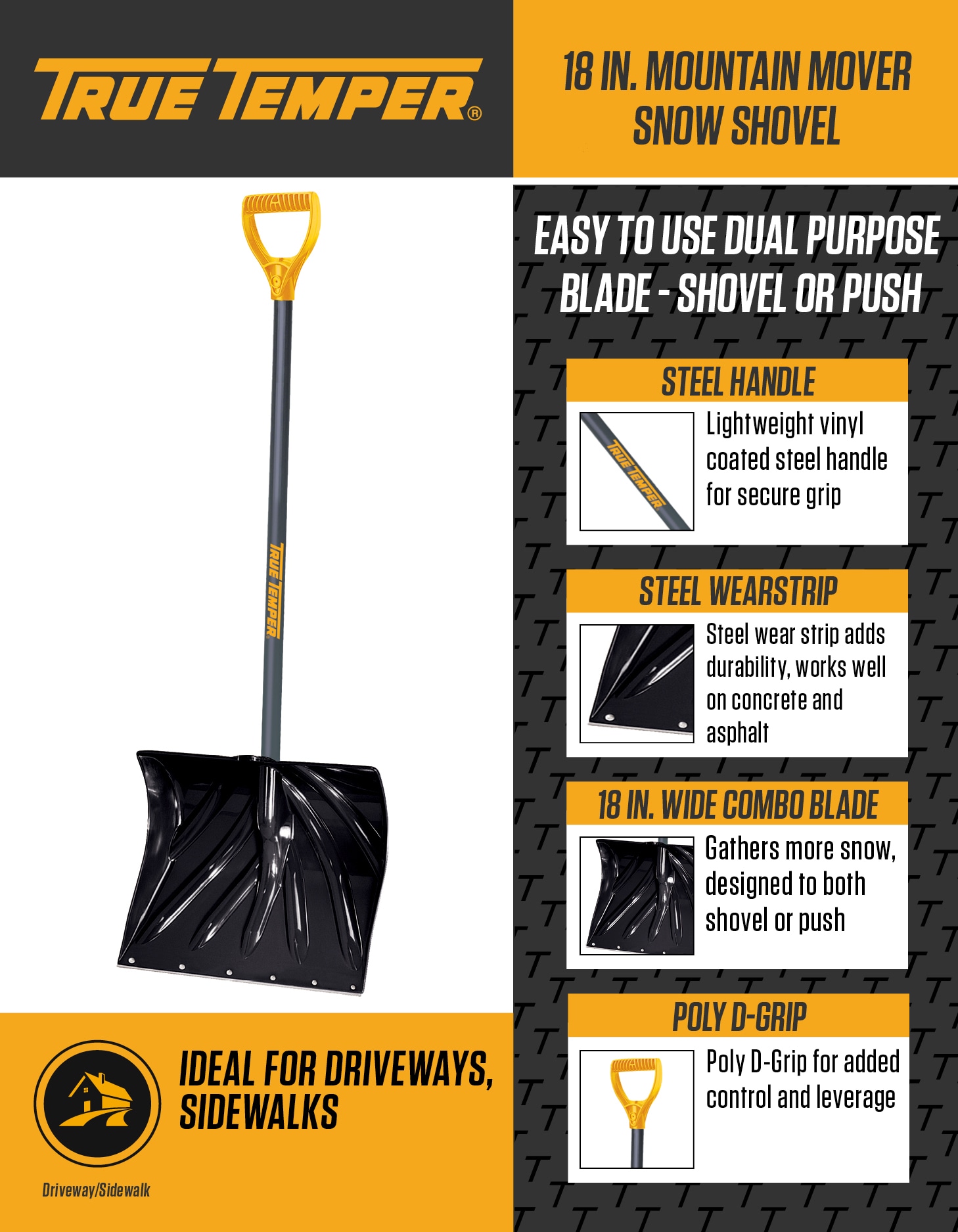 True Temper 18-in Poly Snow Shovel with 36-in Steel Handle in the Snow  Shovels department at