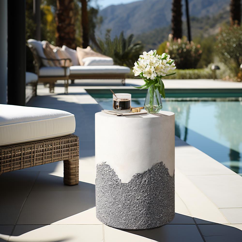Gray and White Ombre Cement Round Outdoor Side Table