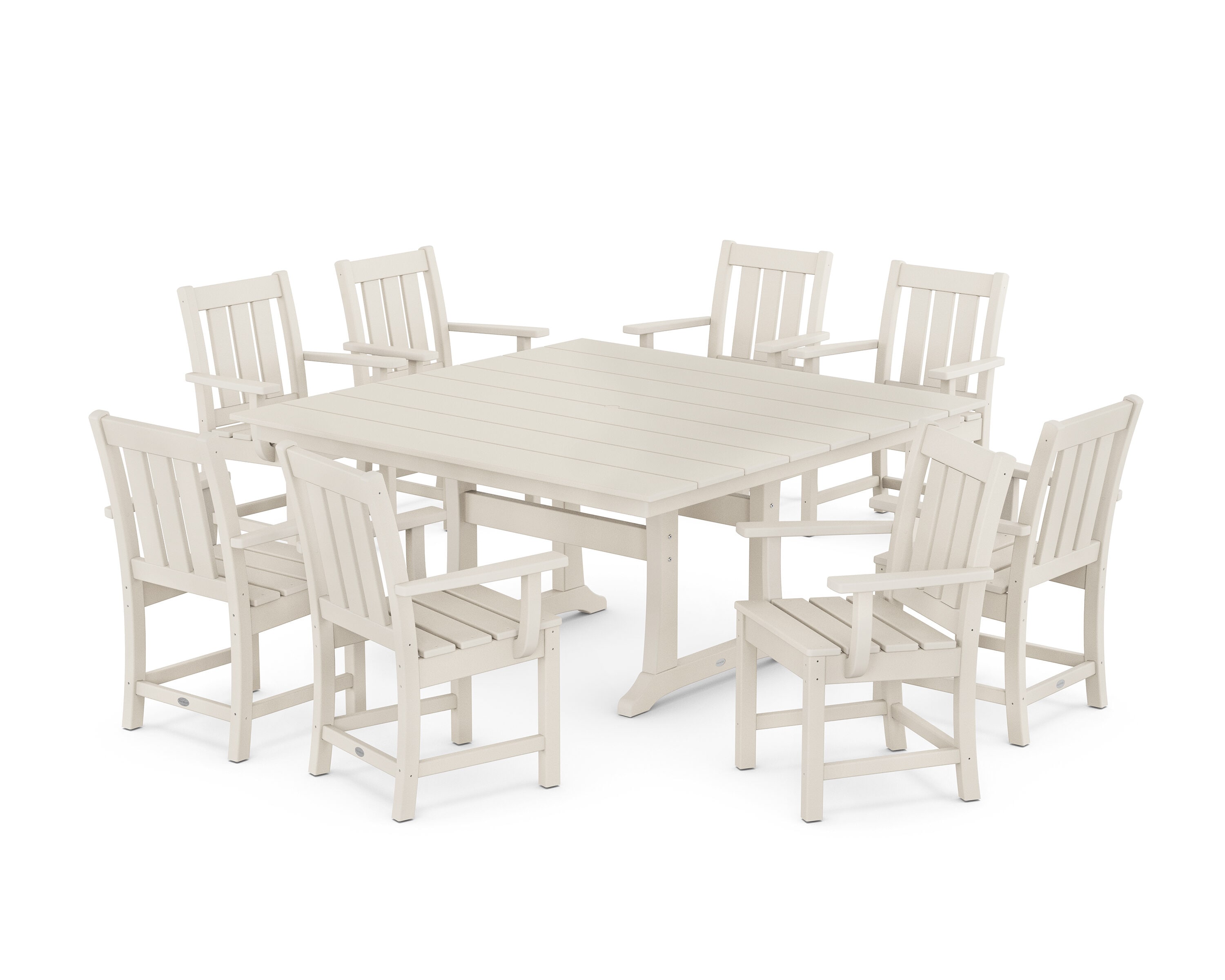 POLYWOOD PWS2088-1-SA Oxford 9 -Piece Sand Patio Dining Set Plastic Square Table with 8 Stationary Chairs