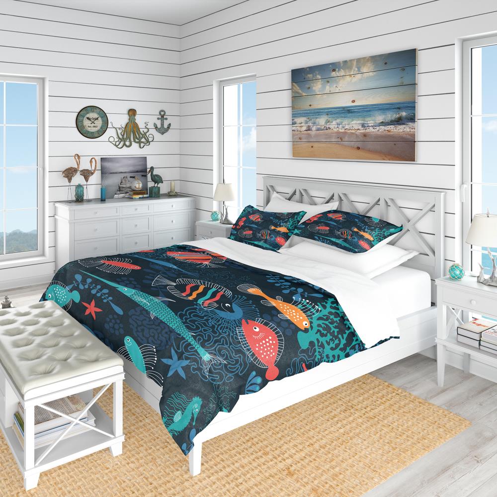Designart BED17000-Q 3 -Piece Blue Queen Duvet cover Set