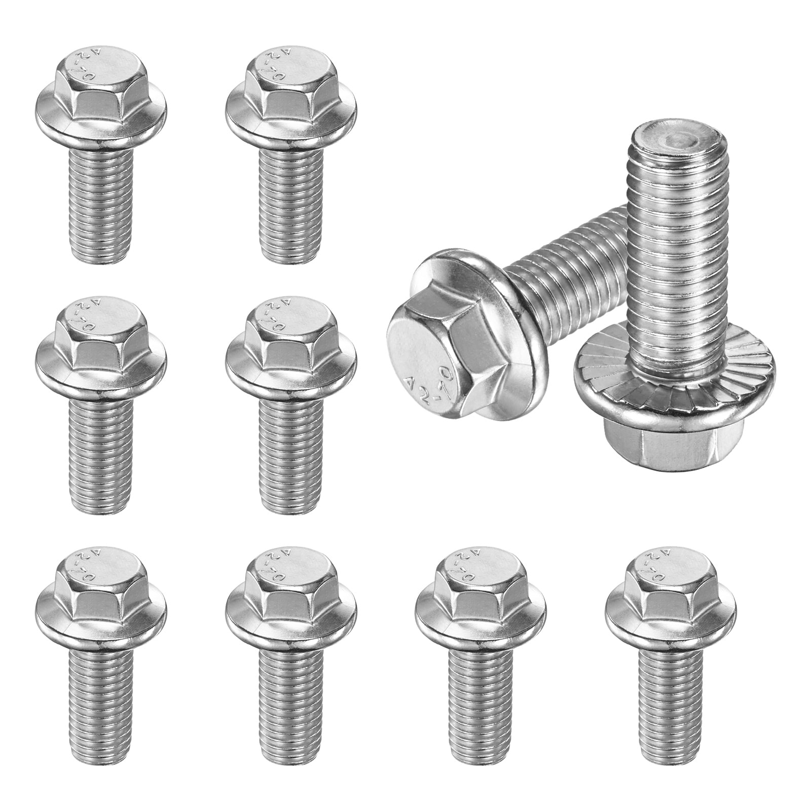 Unique Bargains 10pcs Flanged Hex Head Bolts M12 x 30mm 304 Stainless Steel External Hex Drive Screws Metric Fully Threaded Screw for Furniture Car DIY Project [Silver Tone]