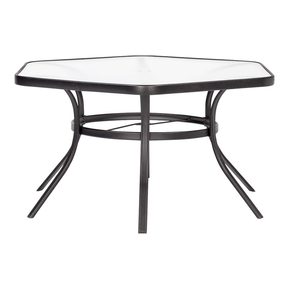 Pelham Bay Hexagon Outdoor Dining Table, Glass Top Outdoor Dining Table With Umbrella Hole