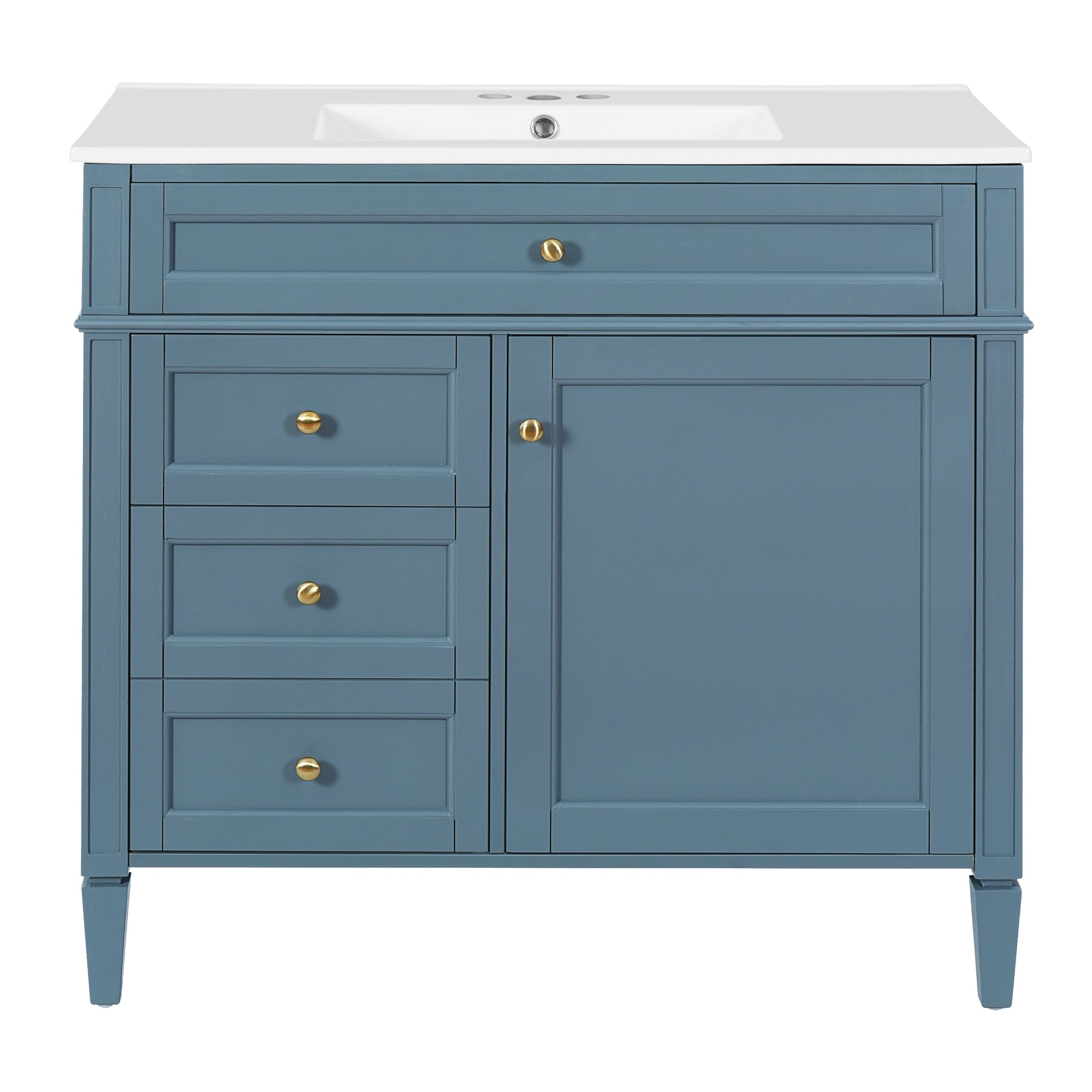 Vanityfus  36-in Indigo Blue Bathroom Vanity Single Sink Combo with Ceramic Top Undermount 1 Soft Close Door 3 Drawers Adjustable Shelves