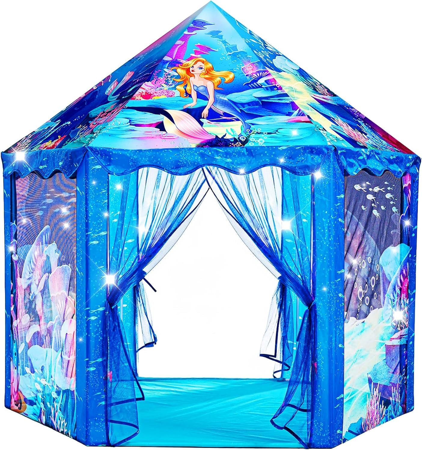 Etokfoks -  Hexagon Playhouse Tent Indoor Outdoor 55x53 Inch Polyester Taffeta with Mesh 1 Pack