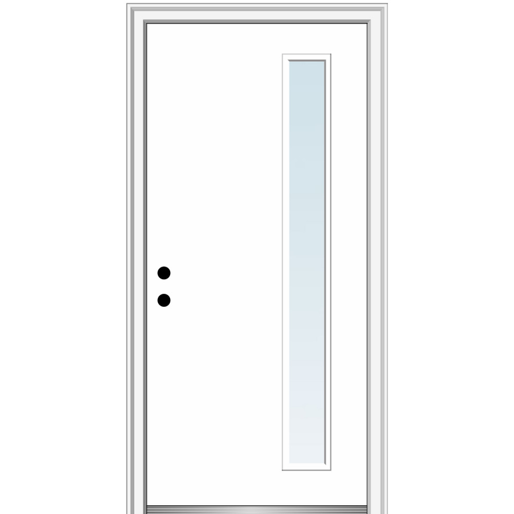 MMI DOOR ZZ348646R 36-in x 80-in x 6-9/16-in Fiberglass 3/4 lite Right-hand inswing Brilliant White Painted Prehung Front Door with Brickmould Insulating core