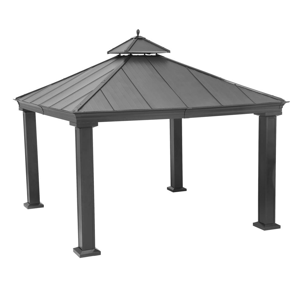 Sunjoy Black Metal Square Gazebo with Steel Roof (Exterior: 11.7-ft x ...