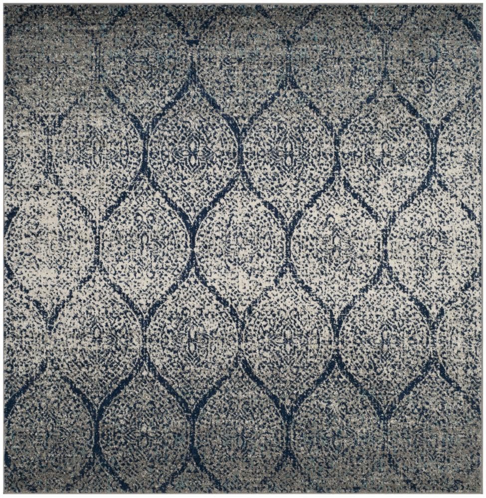 Safavieh MAD604G-11SQ Madison Westmont 11 x 11 (ft) Loomed Synthetic Navy/Silver Square Indoor Trellis Farmhouse/Cottage Area rug