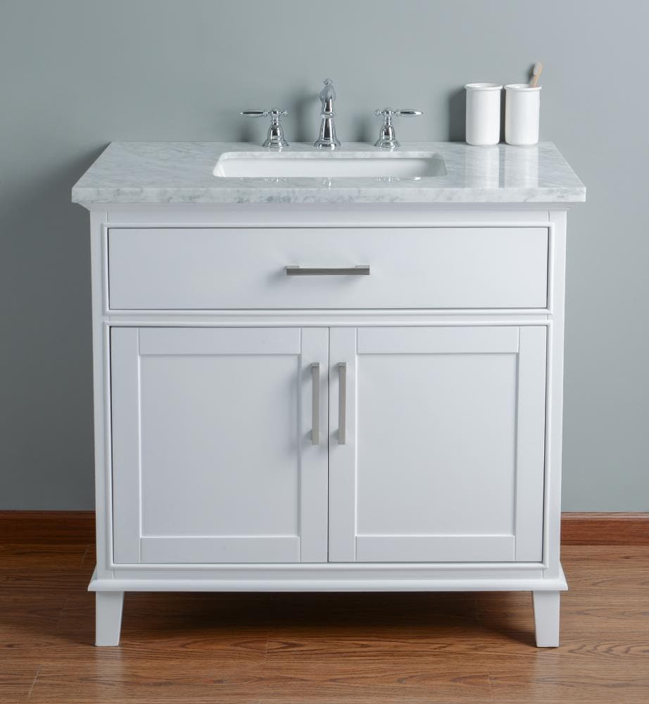 Stufurhome 36-in White Undermount Single Sink Bathroom Vanity with ...