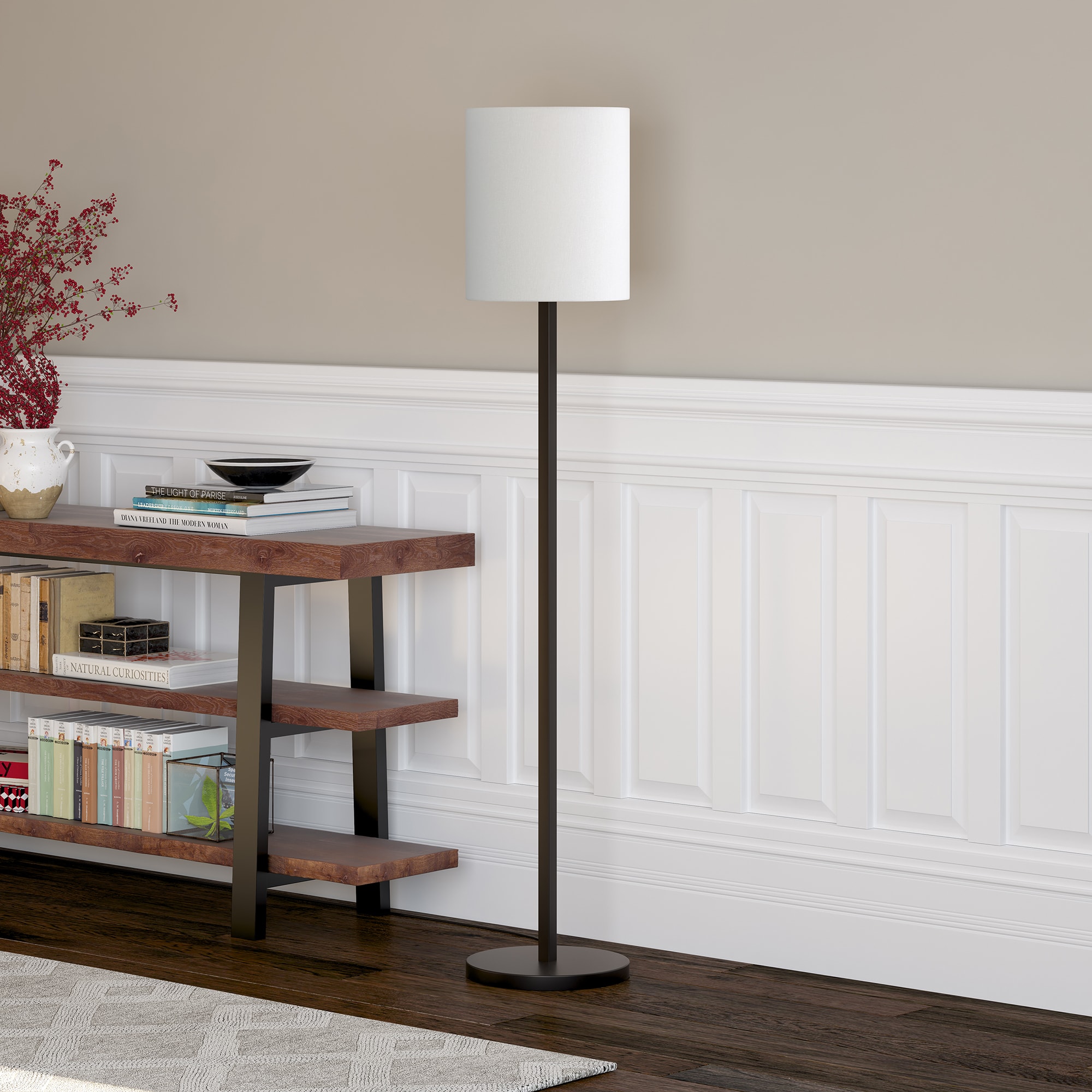 Hailey Home FL0903 Braun 62-in Blackened Bronze Standard Floor Lamp with Fabric Shade