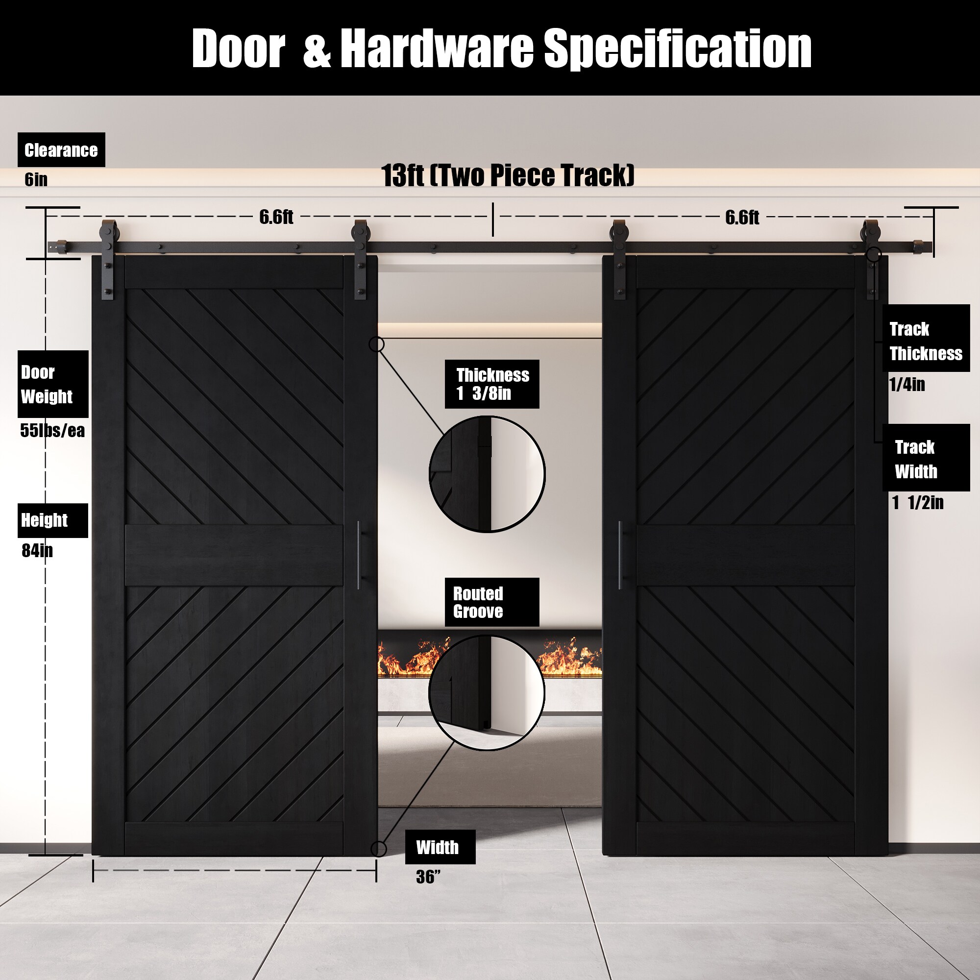 HOMACER YT2H156C-XT4-3684-BK Barn-Doors - View #2