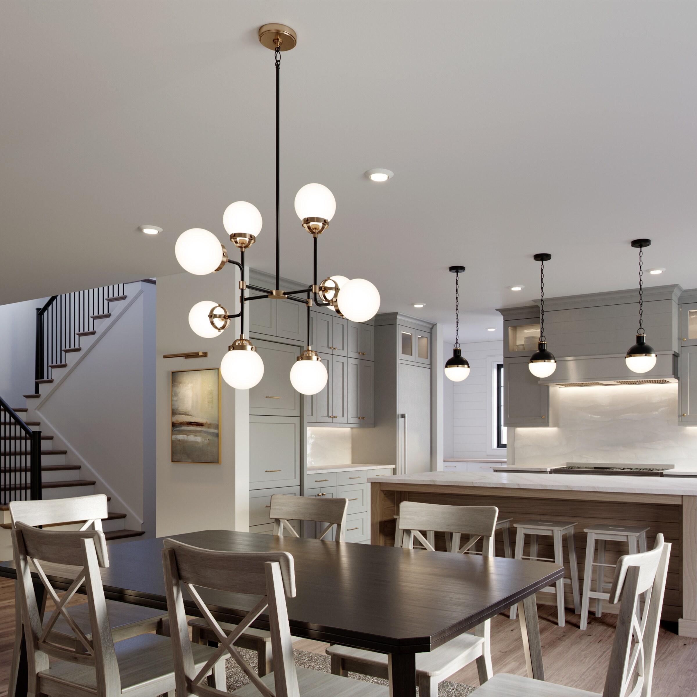 Satin Brass Midnight Elegance 8-Light Chandelier with Etched Glass