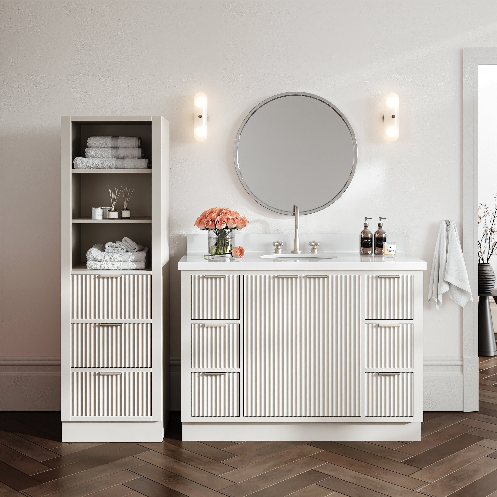 ARIEL - Milan 68-in Warm White Undermount Single Sink Bathroom Vanity with Pure White Quartz Quar...