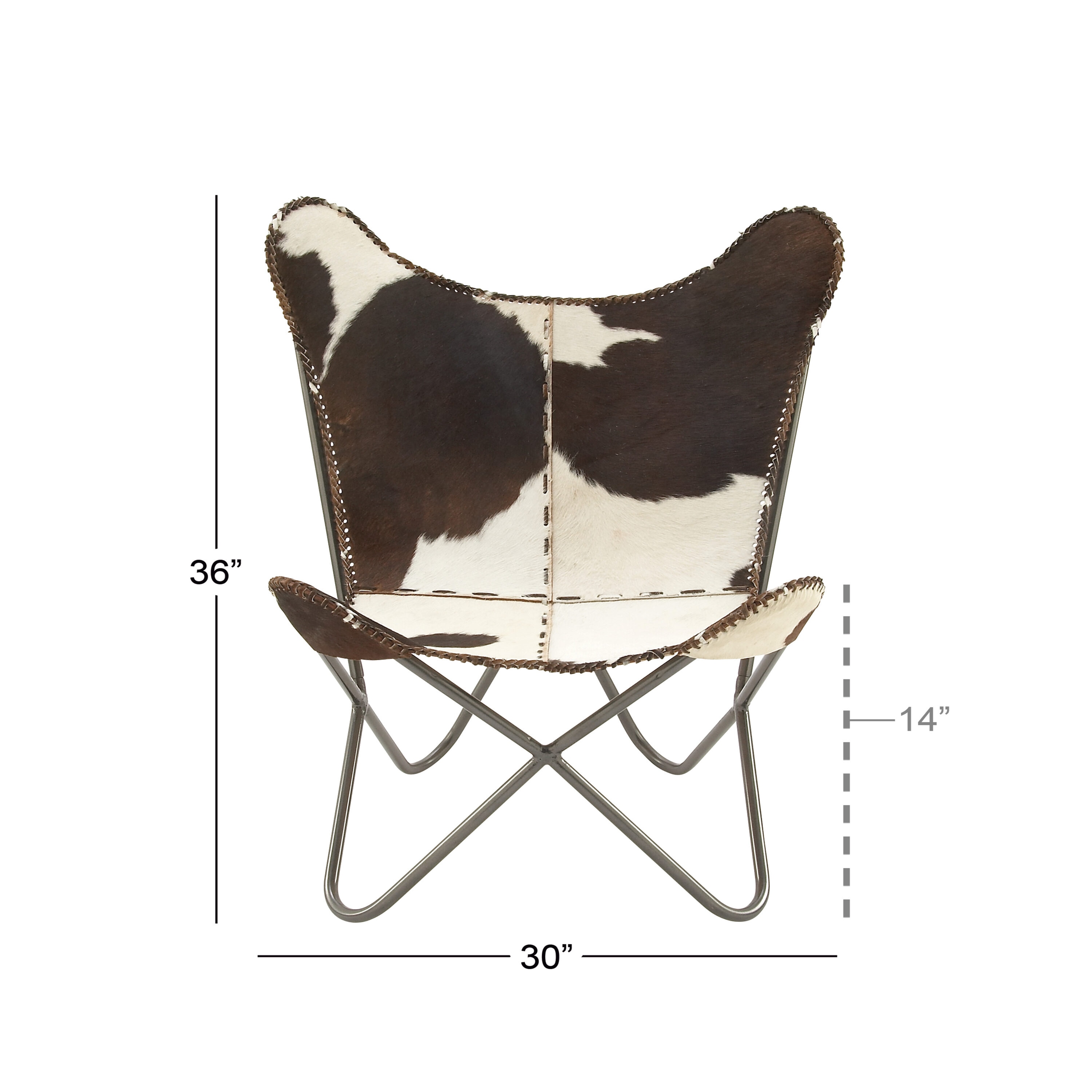 Handcrafted White Leather Butterfly Accent Chair with Metal Frame