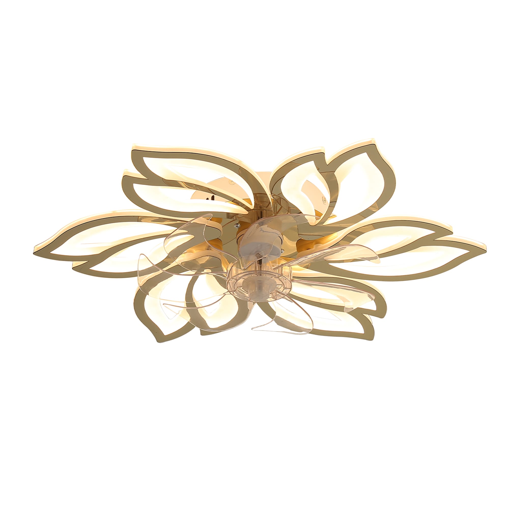 Bybafun YB5100088 25.5-in Color-Changing Integrated LED Flush Mount Gold with ABS Blades Fandelier Ceiling Fan With Light - Remote Included ( 7 -Blade )