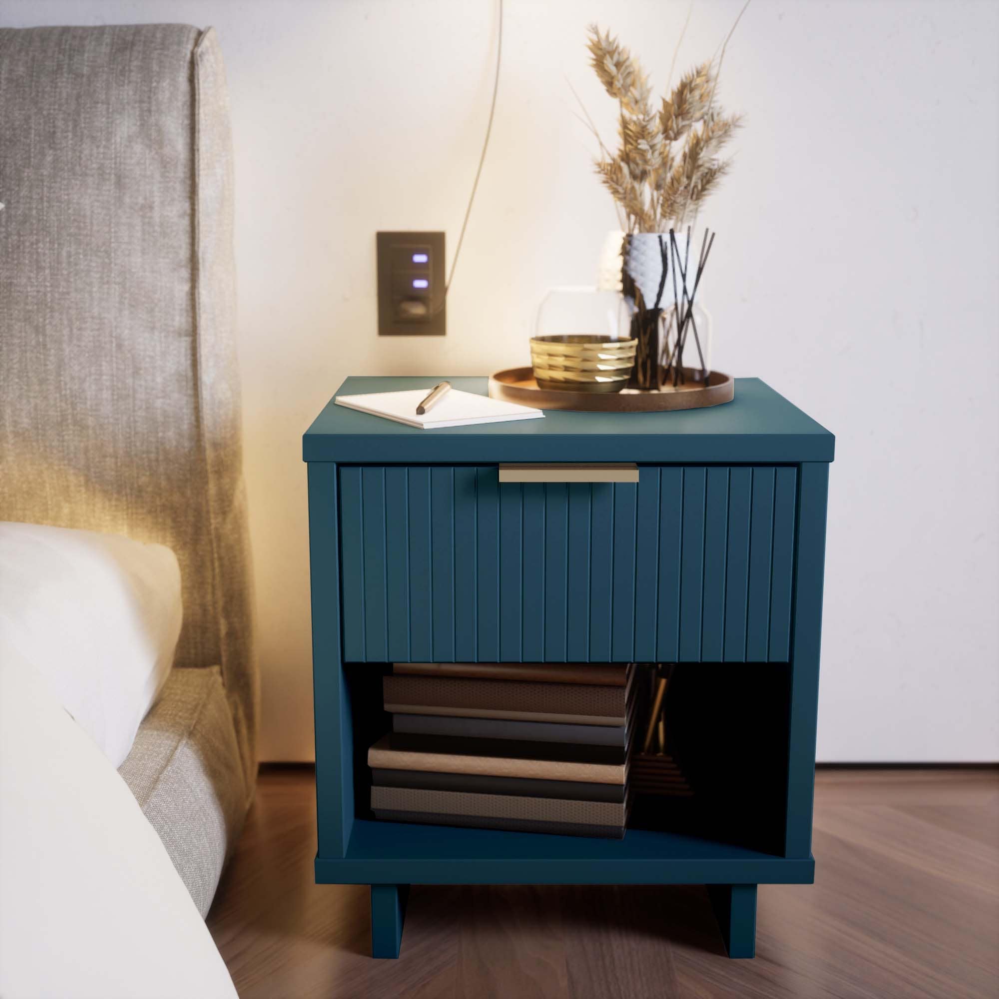 Manhattan Comfort NS-5004 Midnight Blue Pine Nightstand