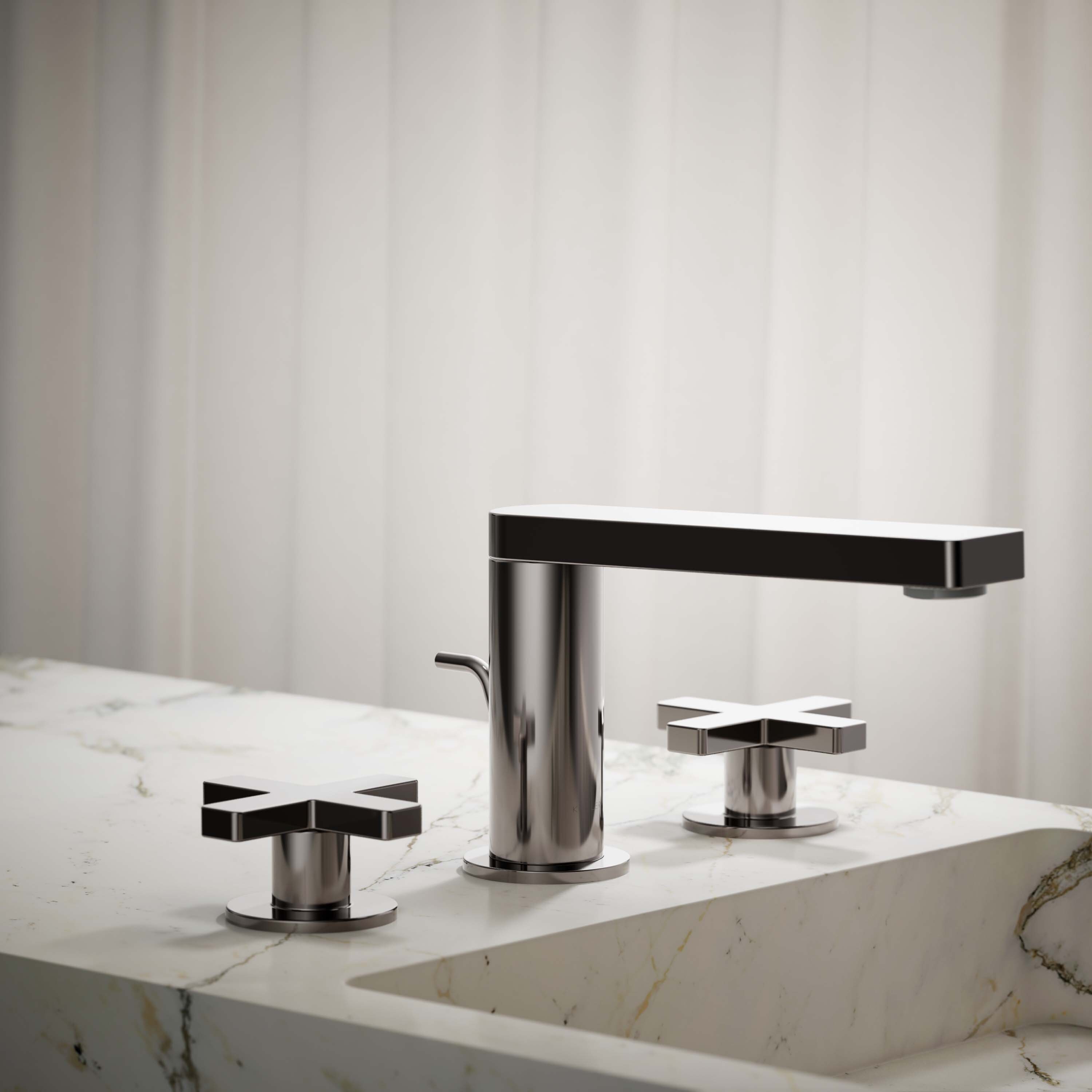 KOHLER 73060-3-TT Composed Vibrant Titanium Widespread 2-handle Low-arc Commercial/Residential Handle Bathroom Sink Faucet with Drain
