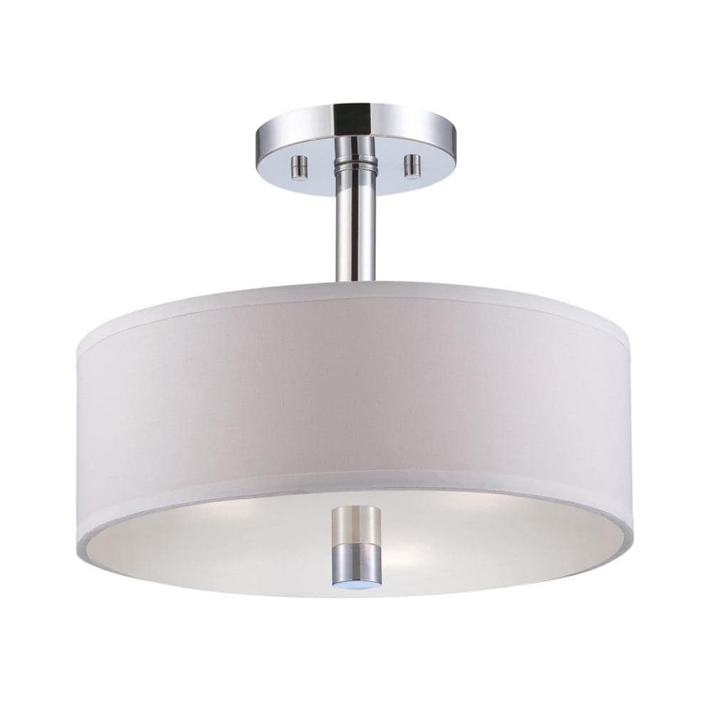 Contemporary Chrome Drum Ceiling Light with White Shade