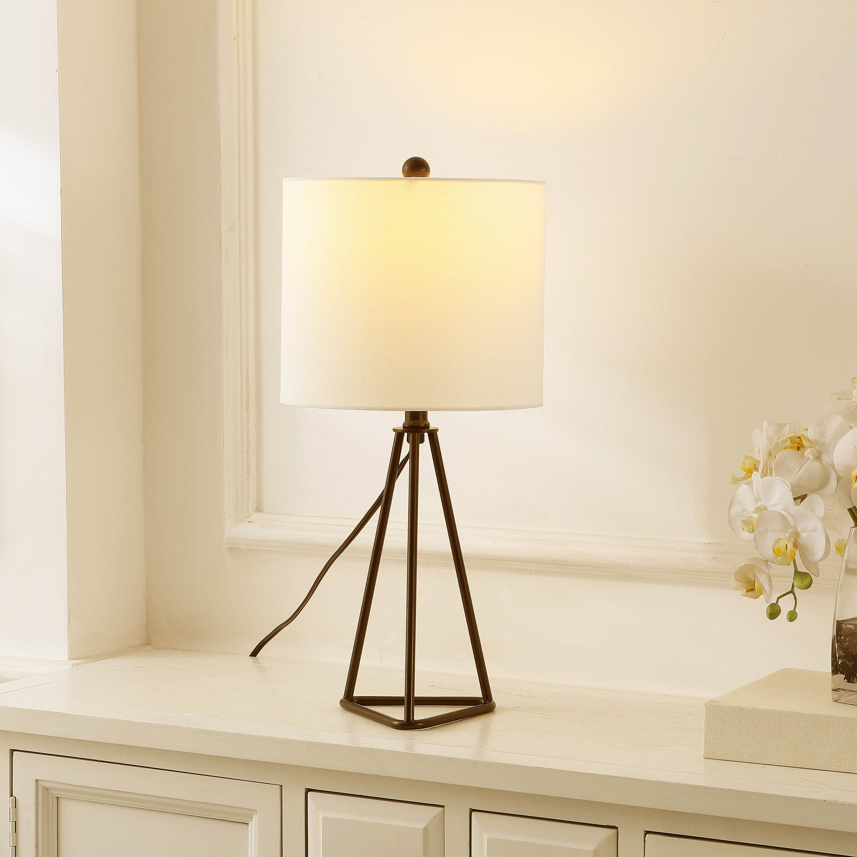 Safavieh TBL4494A Table Lamps 21-in Black LED Incandescent On/Off switch Table Lamp with Cotton Shade