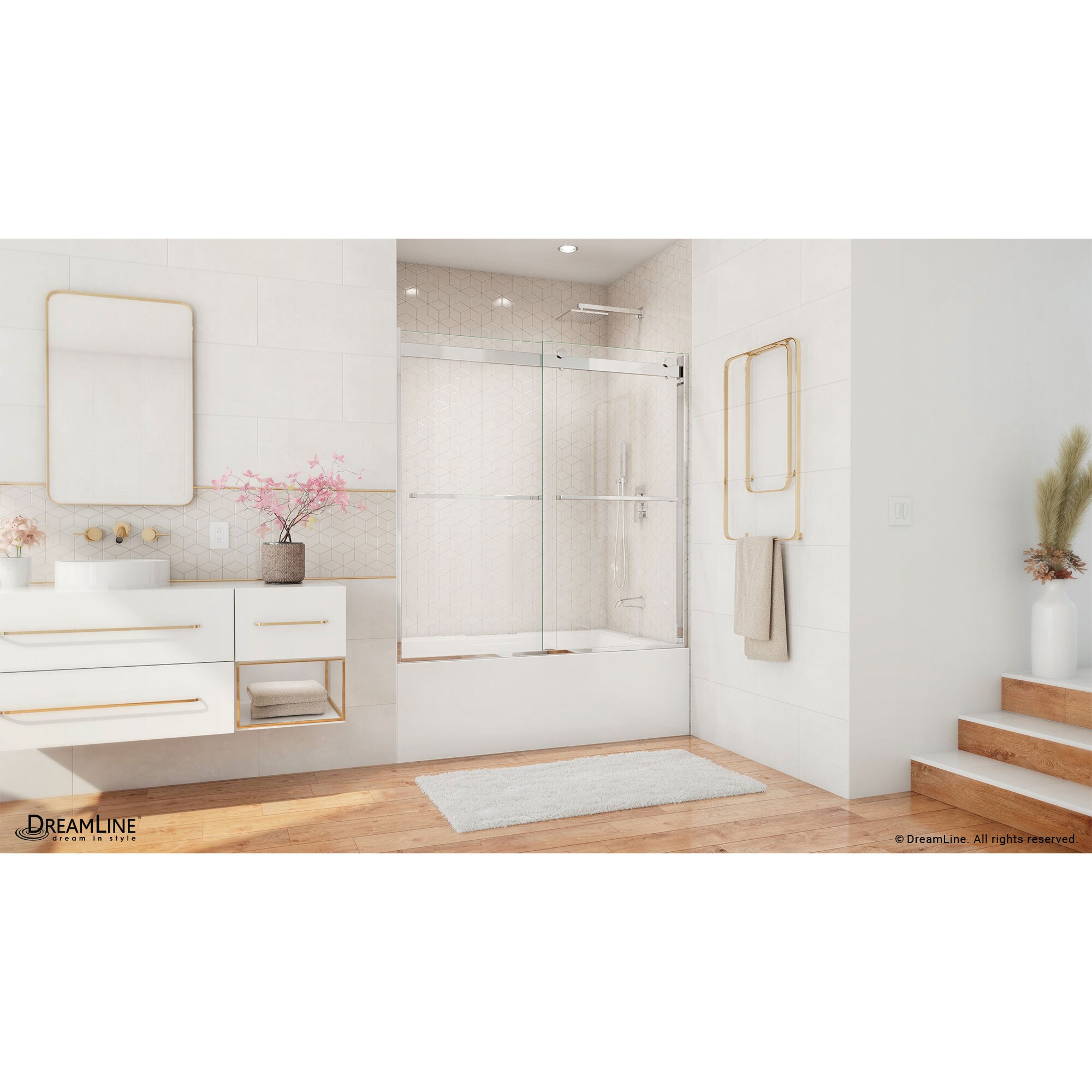 Essence 60" Frameless Chrome Sliding Tub Door with ClearMax