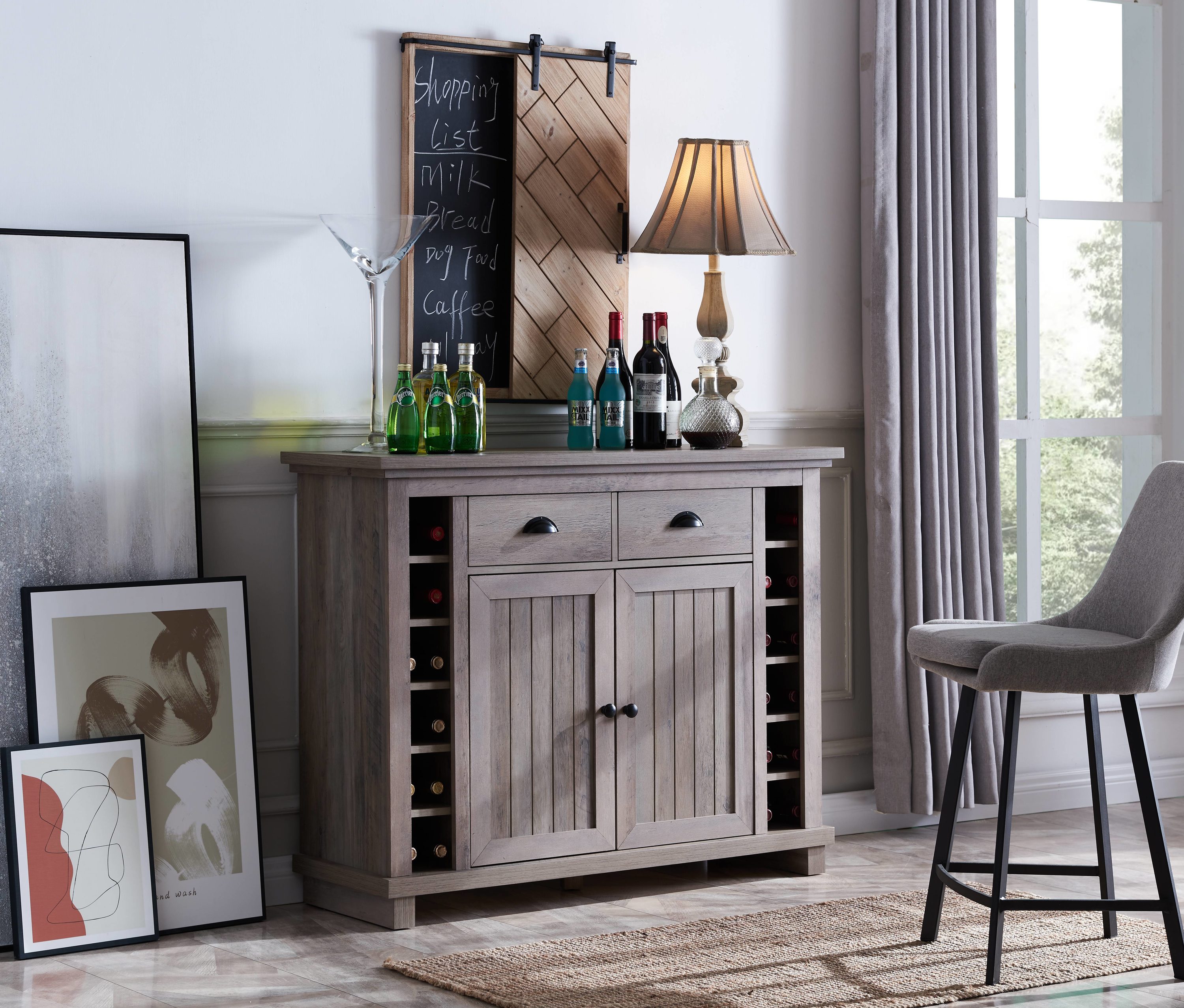 Home Source Industries DC54-GW-LW 48-in x 41.7-in Gray Rectangle Bar Cabinet