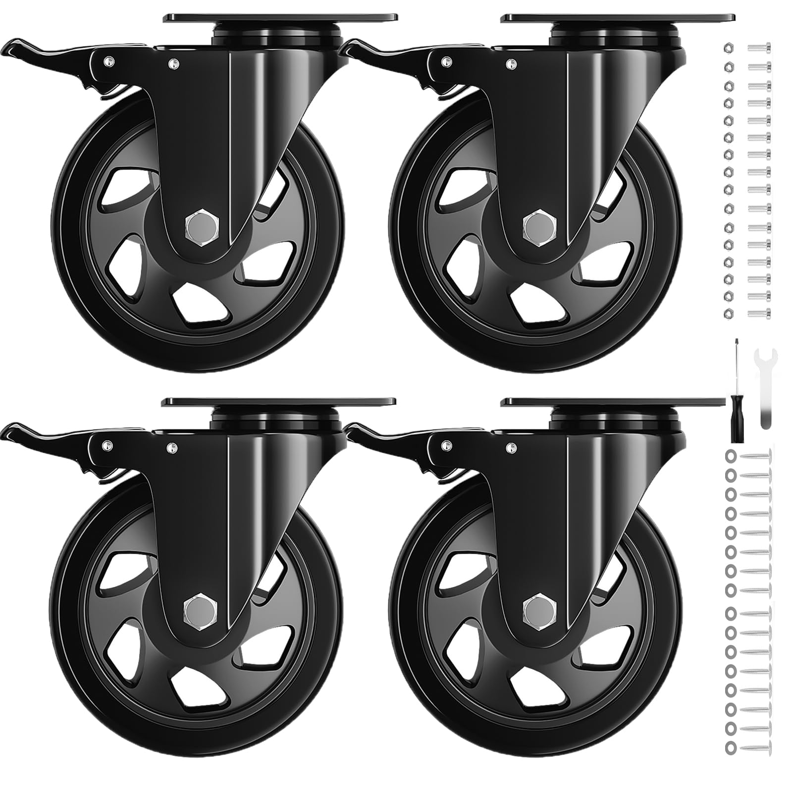 Phyfalip  4 Inch Heavy Duty Swivel Caster Wheels with Brake Set of 4 Industrial Locking Castors for Furniture Workbench Cabinet with Free