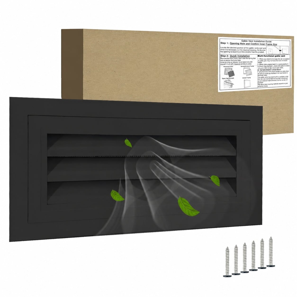 ITOPFOX  16 by 8 Inch Aluminum Alloy Gable Vent with Removable Strainer and 180 Degree Opening for Attic Shed Garage Playhouse Coop Black