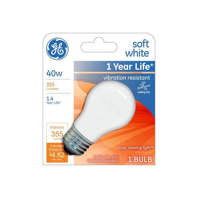 Ge 40 Watt Dimmable A15 Decorative Incandescent Light Bulb In The Bulbs Department At Com - What Size Bulb For Ceiling Fan