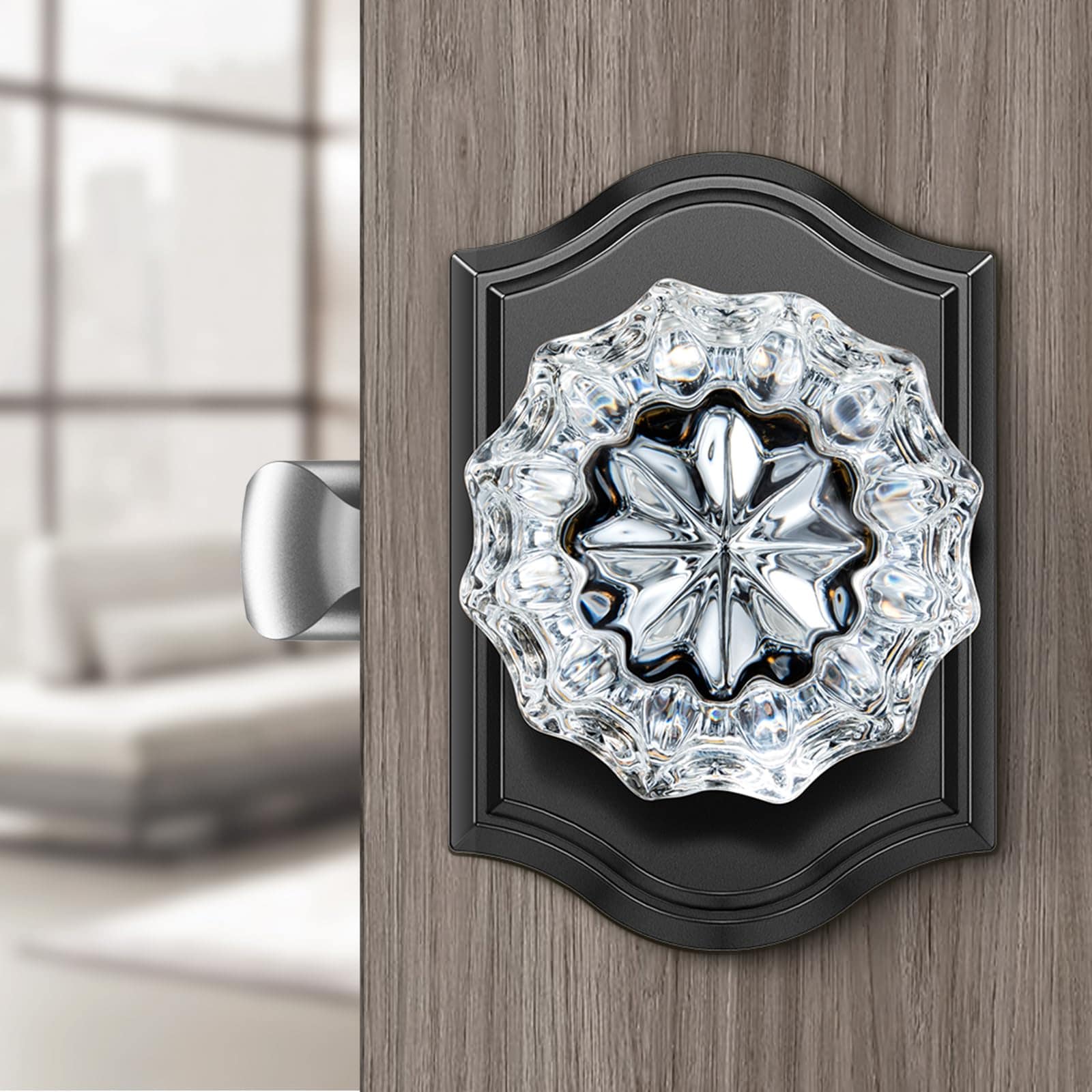 JOWEI  Crystal Door Knobs Interior Black Glass Door Knobs with Lock for Privacy Use Vintage Glass Crystal Doorknob for Bedroom Bathroom Doors